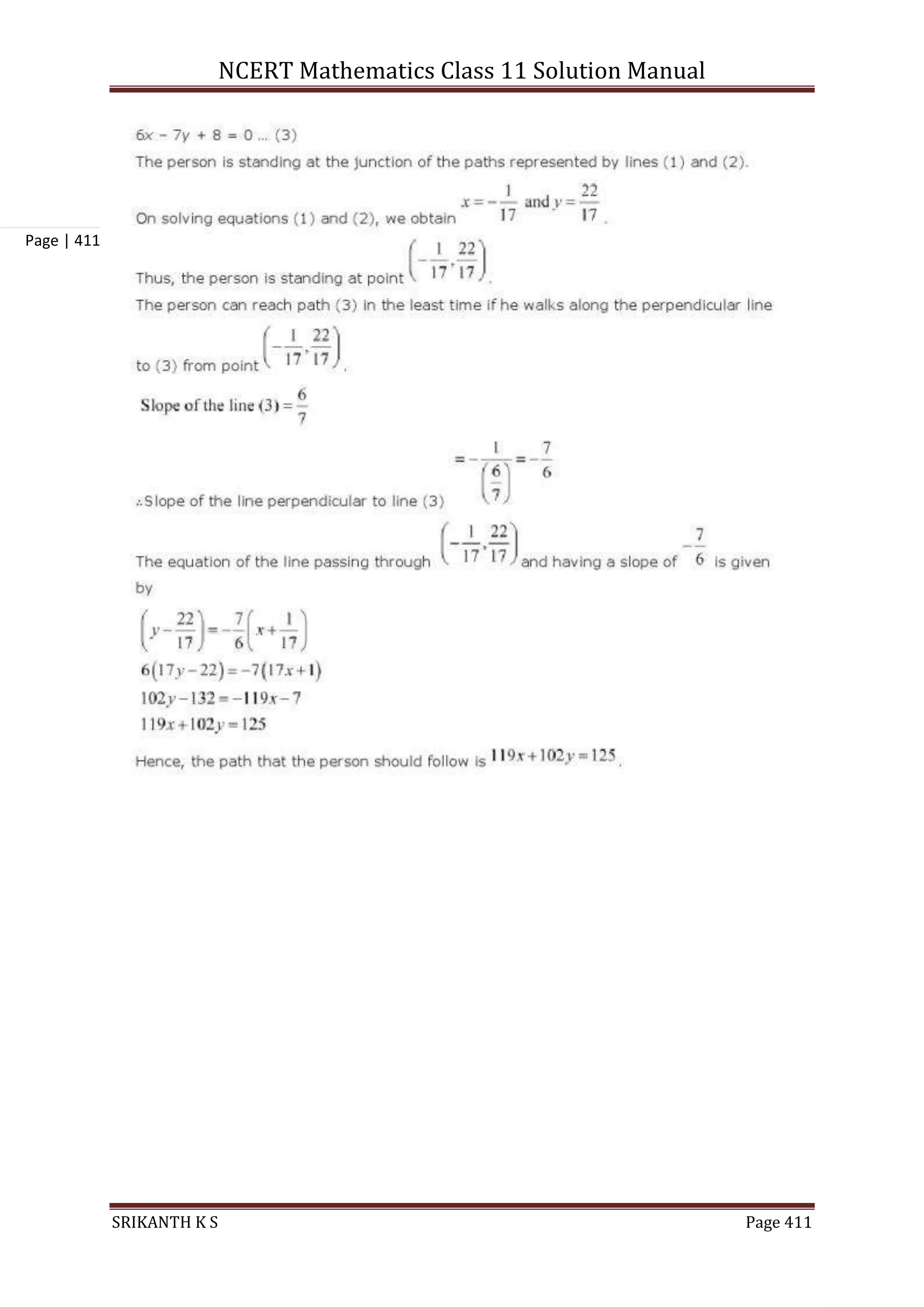 NCERT Mathematics Class 11 Solution Manual
SRIKANTH K S Page 411
Page | 411
 