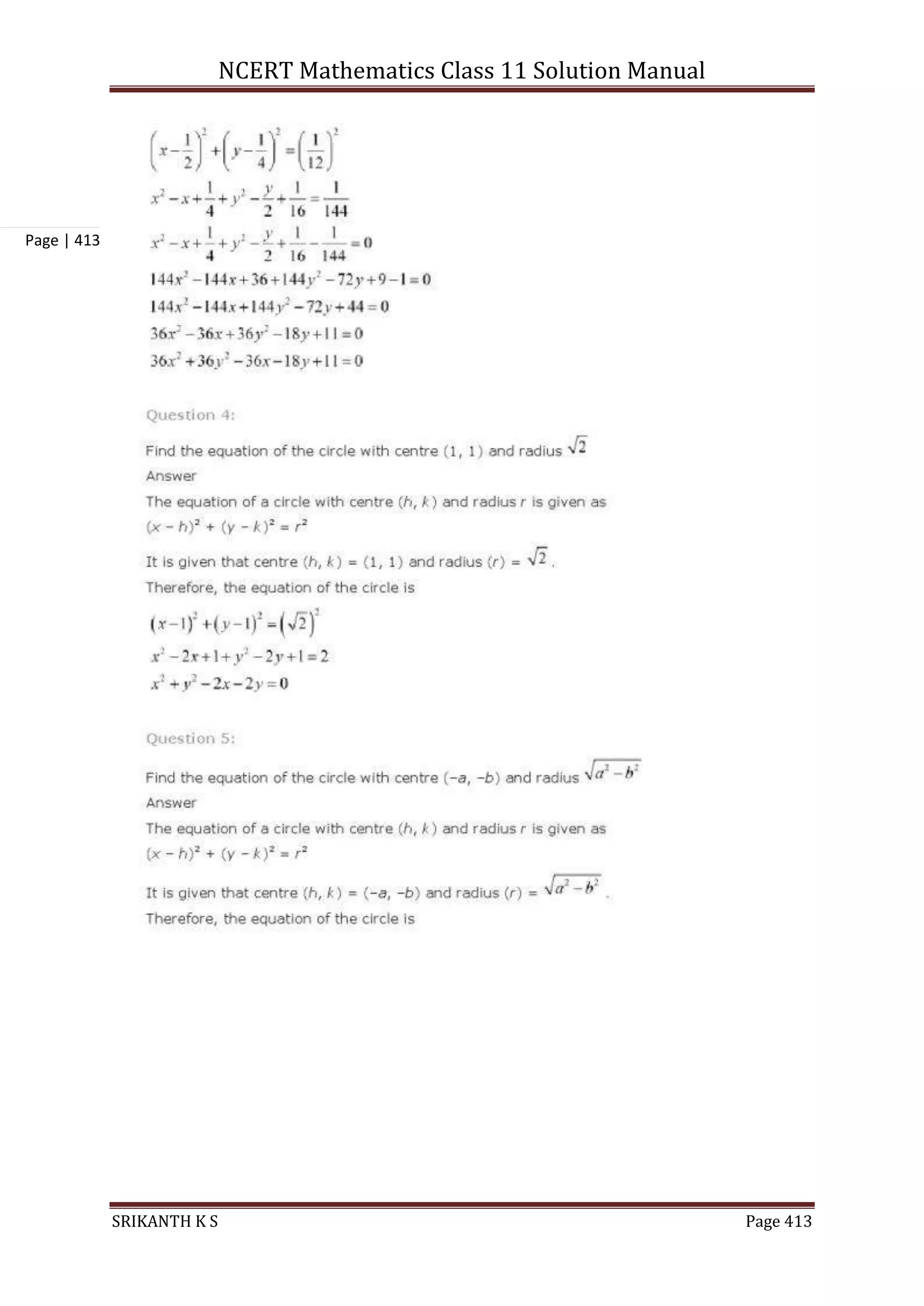 NCERT Mathematics Class 11 Solution Manual
SRIKANTH K S Page 413
Page | 413
 