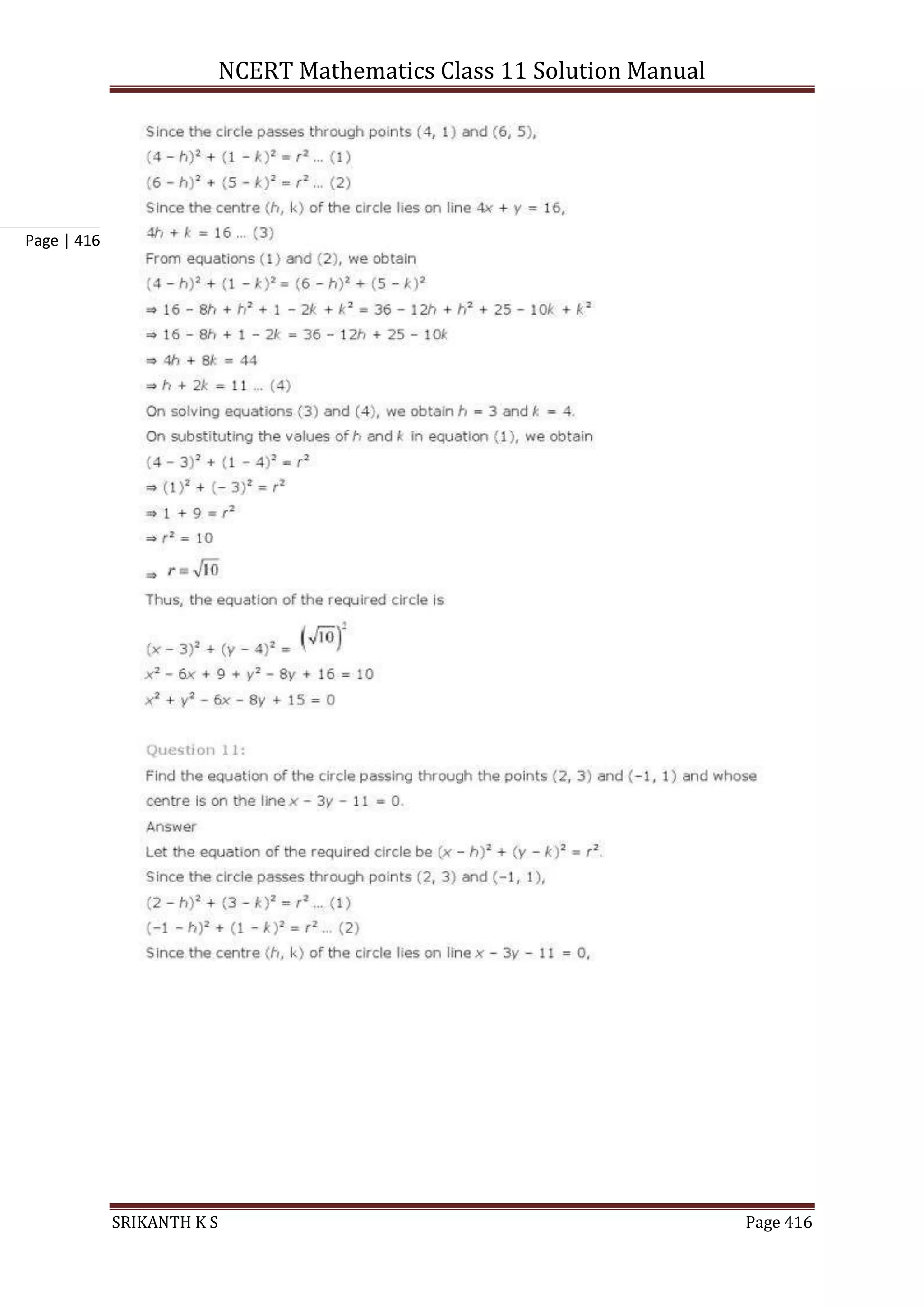NCERT Mathematics Class 11 Solution Manual
SRIKANTH K S Page 416
Page | 416
 