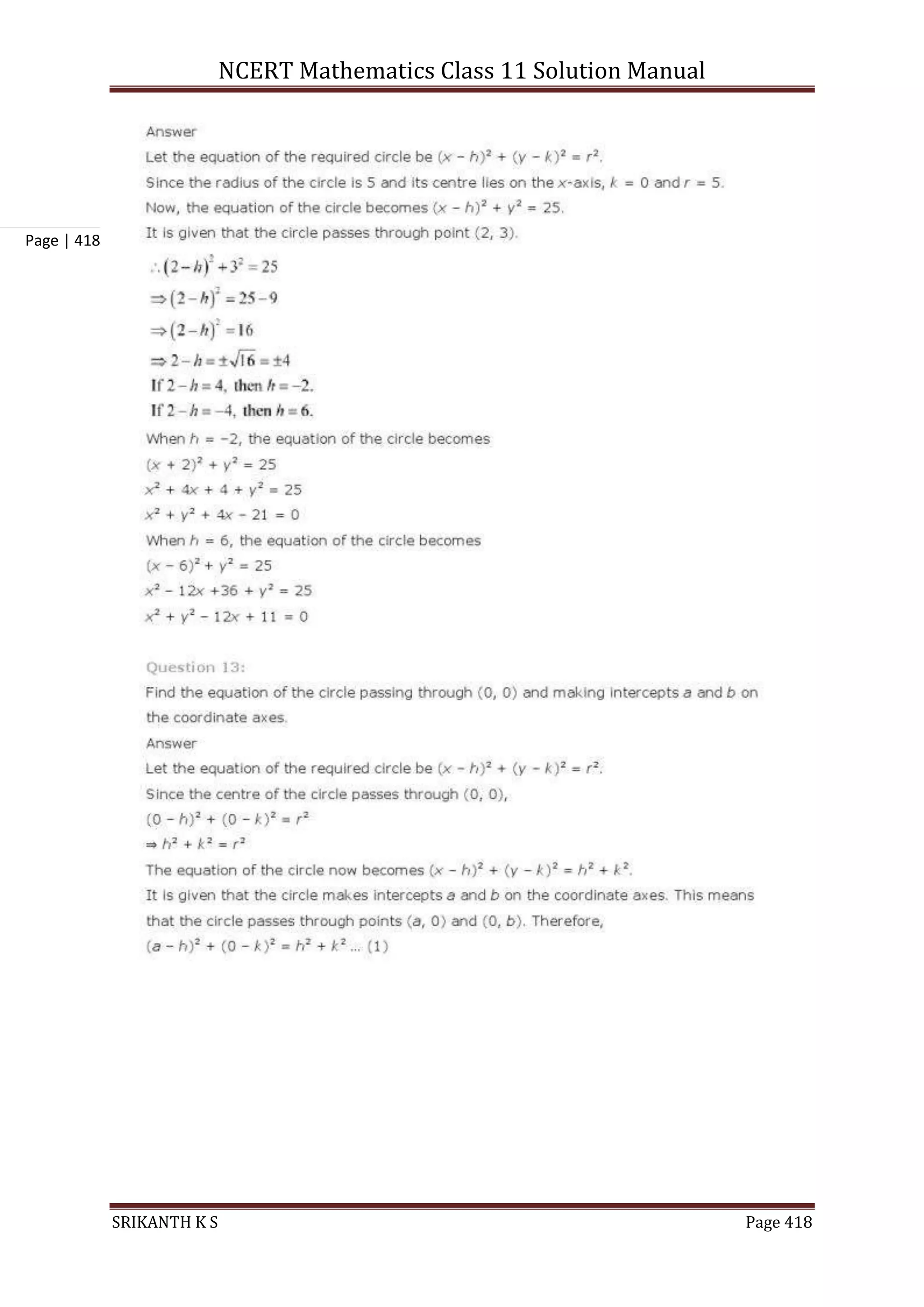 NCERT Mathematics Class 11 Solution Manual
SRIKANTH K S Page 418
Page | 418
 