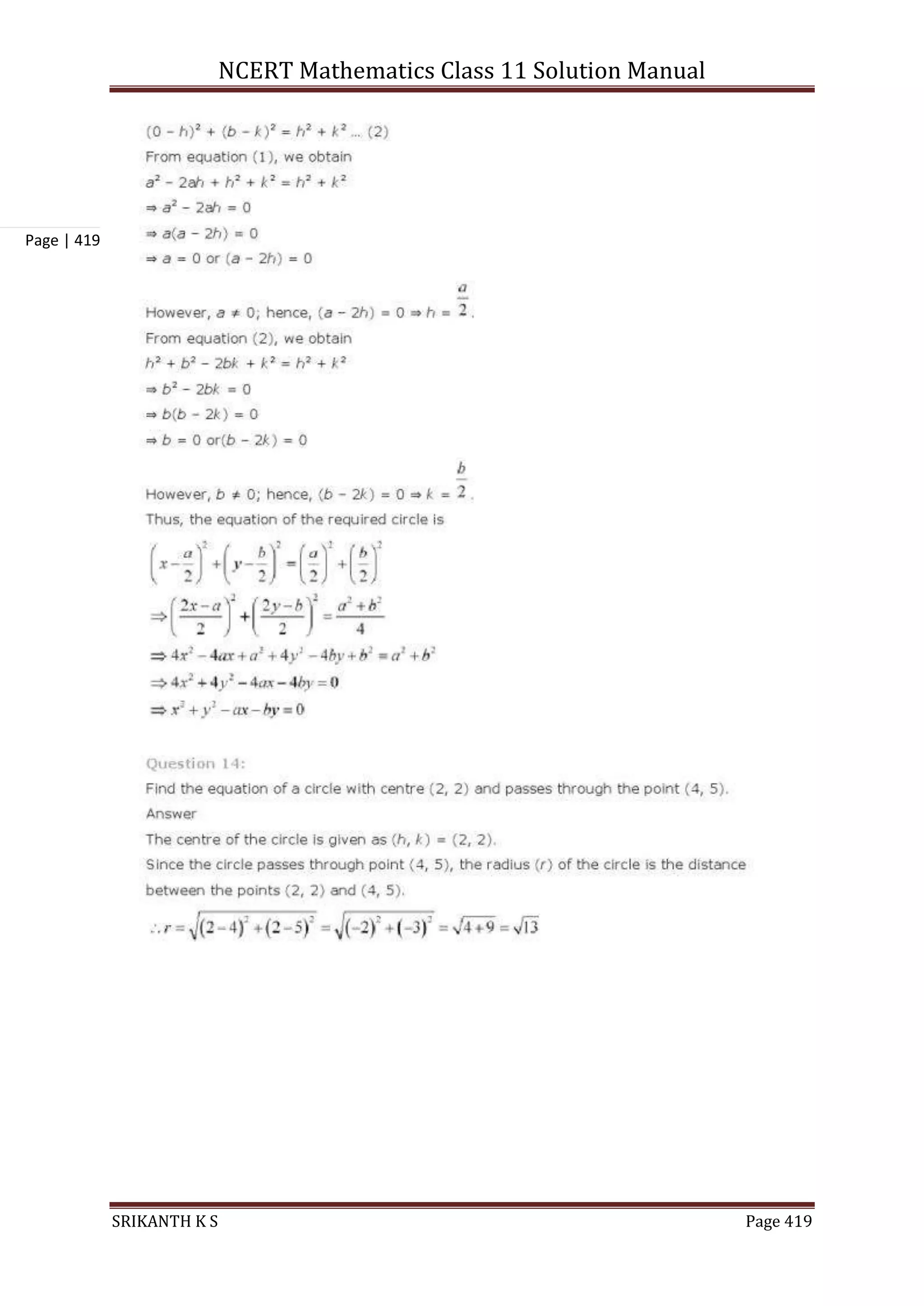 NCERT Mathematics Class 11 Solution Manual
SRIKANTH K S Page 419
Page | 419
 