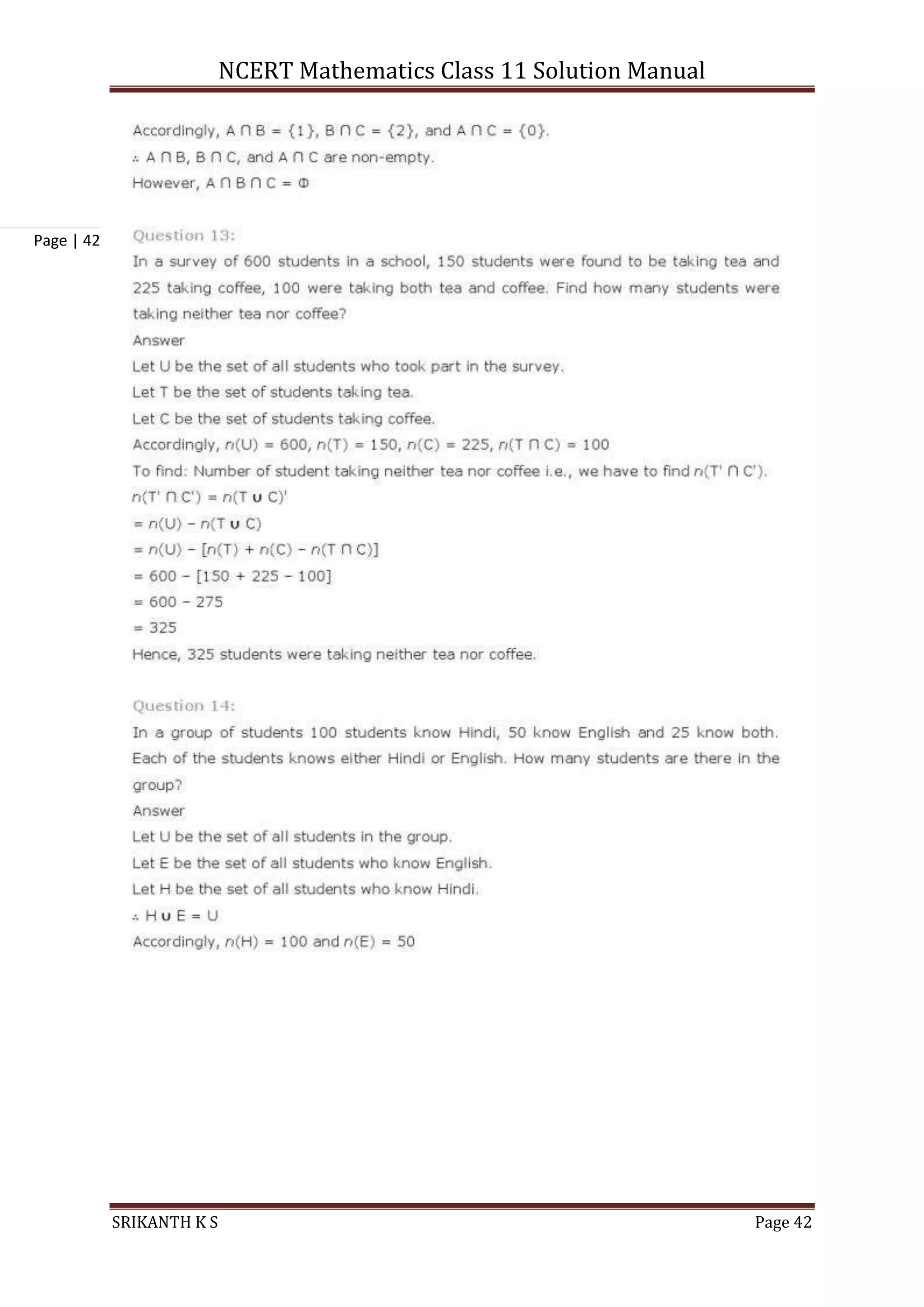 NCERT Mathematics Class 11 Solution Manual
SRIKANTH K S Page 42
Page | 42
 