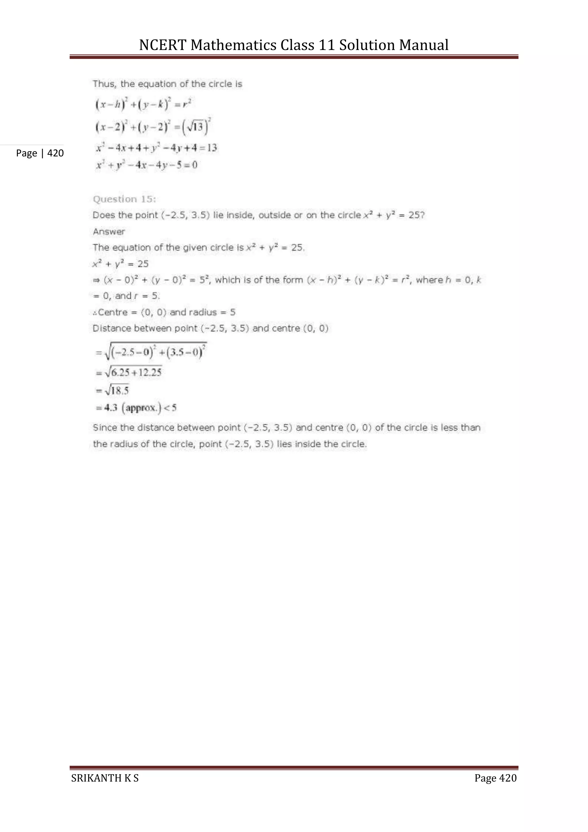 NCERT Mathematics Class 11 Solution Manual
SRIKANTH K S Page 420
Page | 420
 