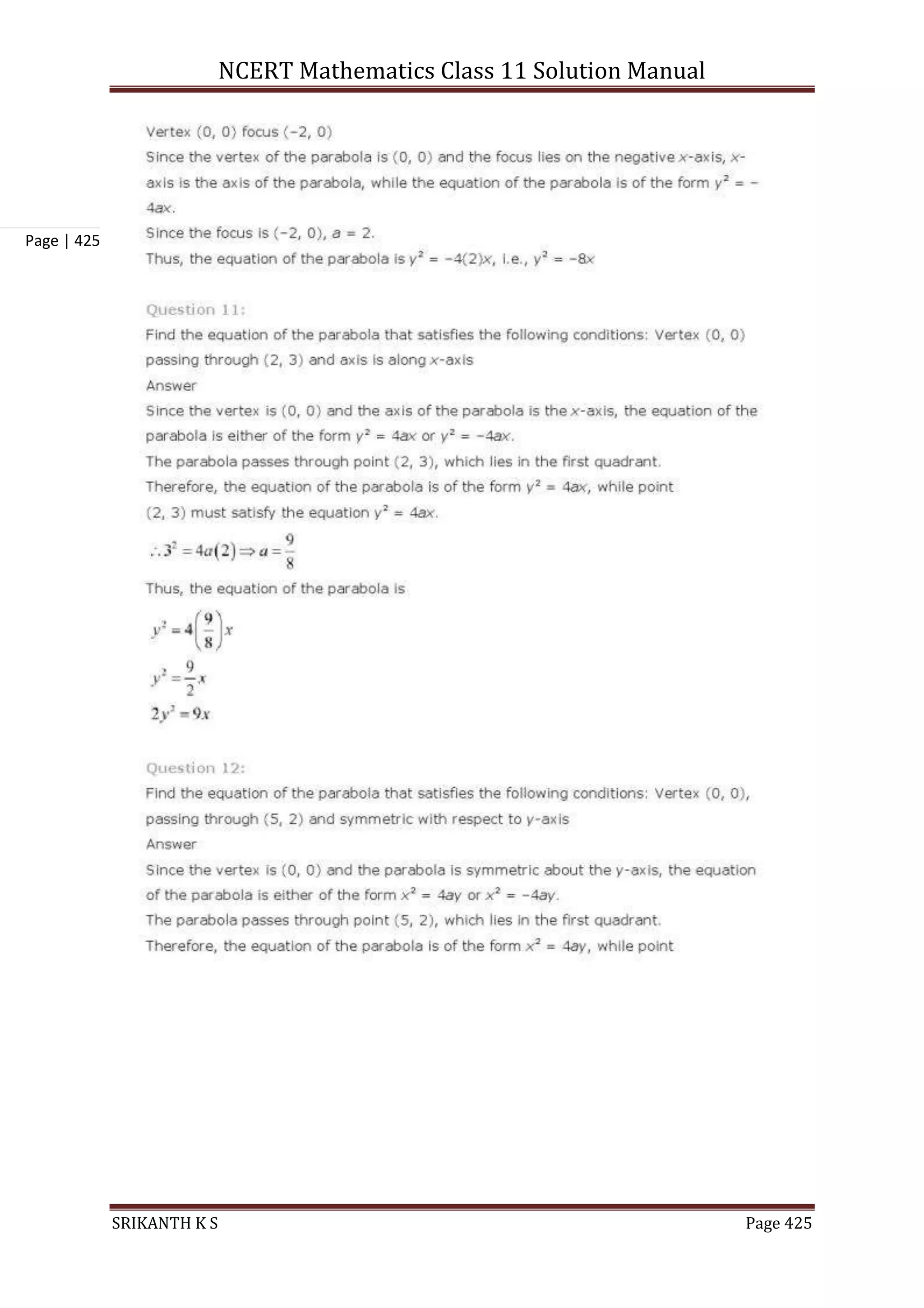 NCERT Mathematics Class 11 Solution Manual
SRIKANTH K S Page 425
Page | 425
 
