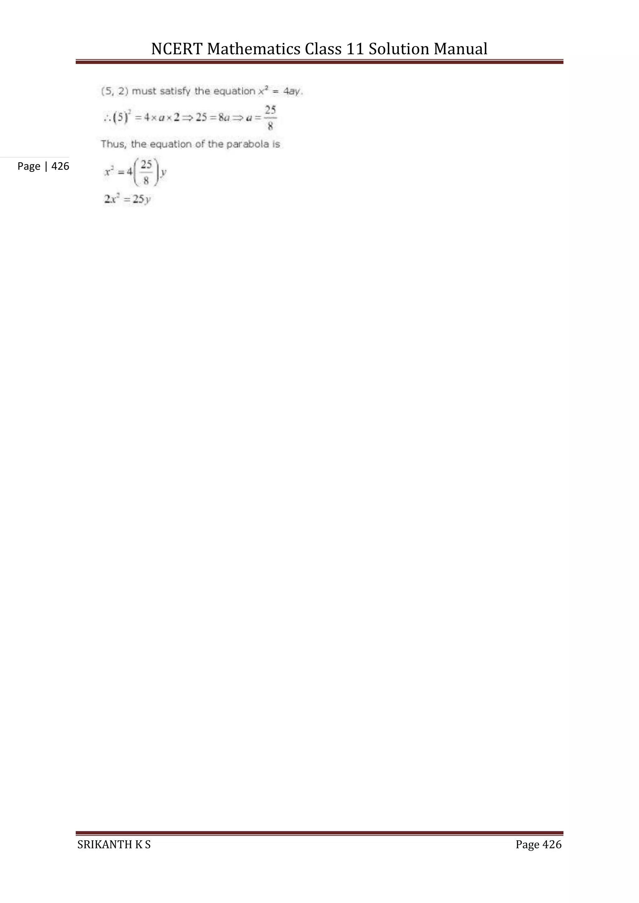 NCERT Mathematics Class 11 Solution Manual
SRIKANTH K S Page 426
Page | 426
 