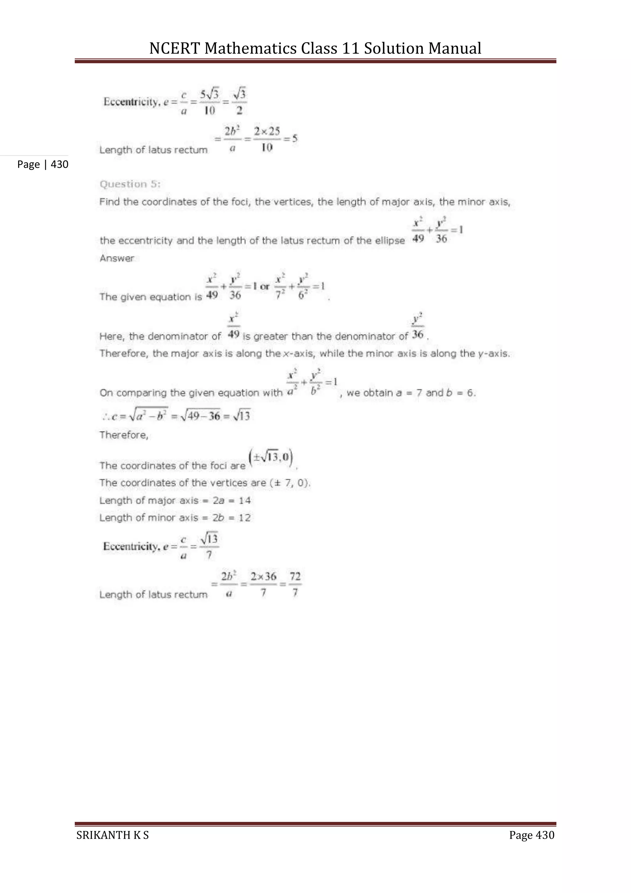 NCERT Mathematics Class 11 Solution Manual
SRIKANTH K S Page 430
Page | 430
 