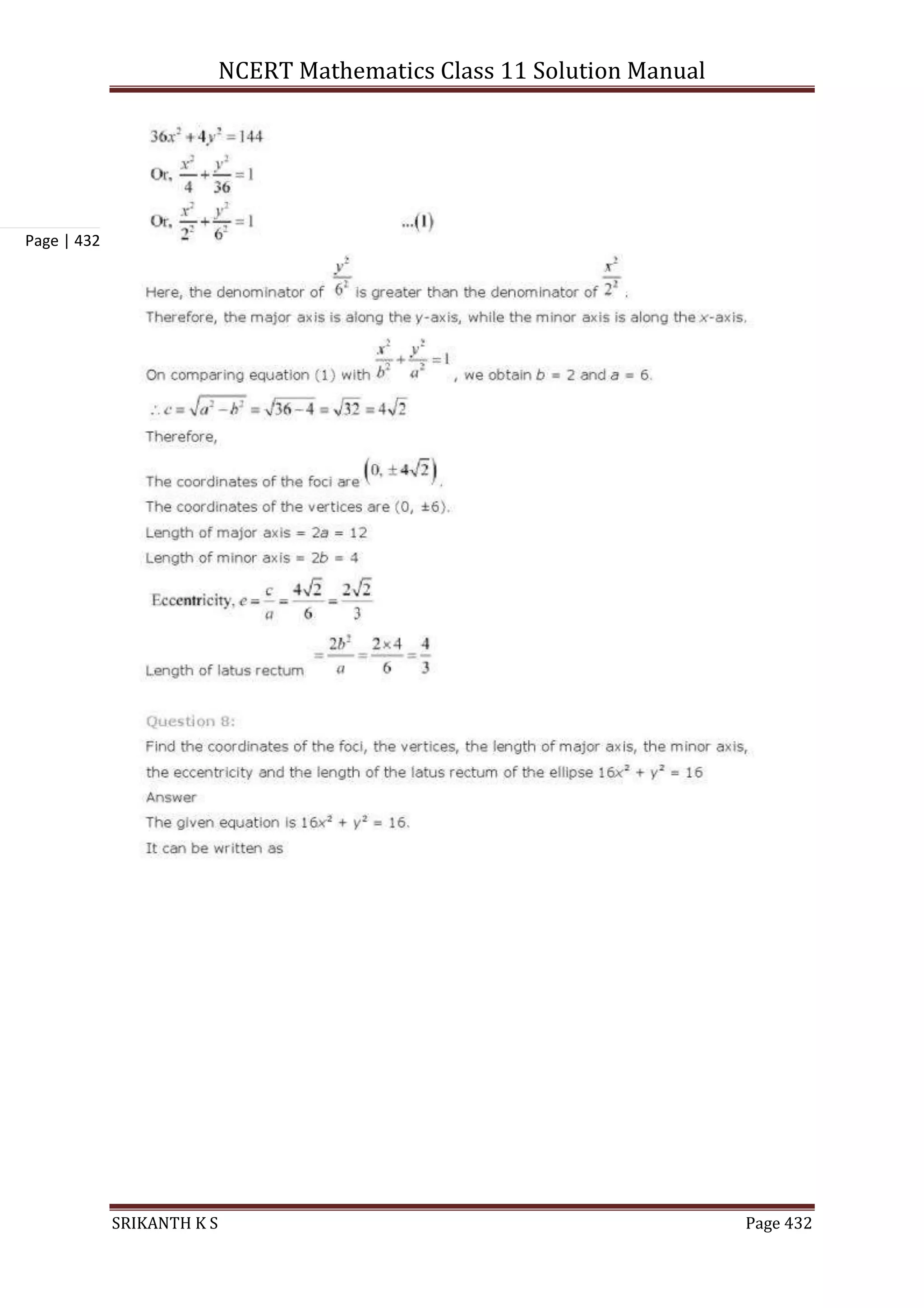 NCERT Mathematics Class 11 Solution Manual
SRIKANTH K S Page 432
Page | 432
 