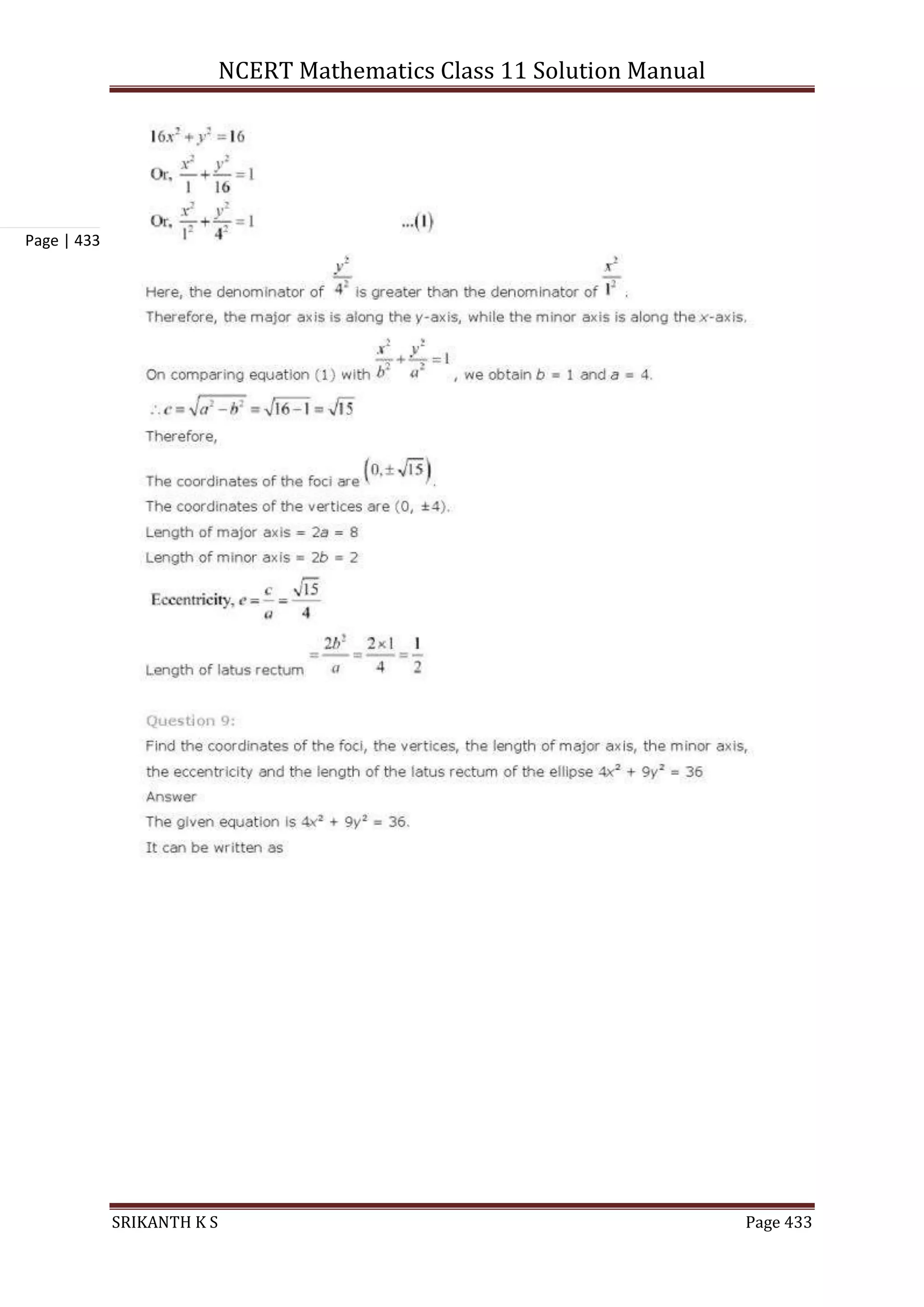 NCERT Mathematics Class 11 Solution Manual
SRIKANTH K S Page 433
Page | 433
 