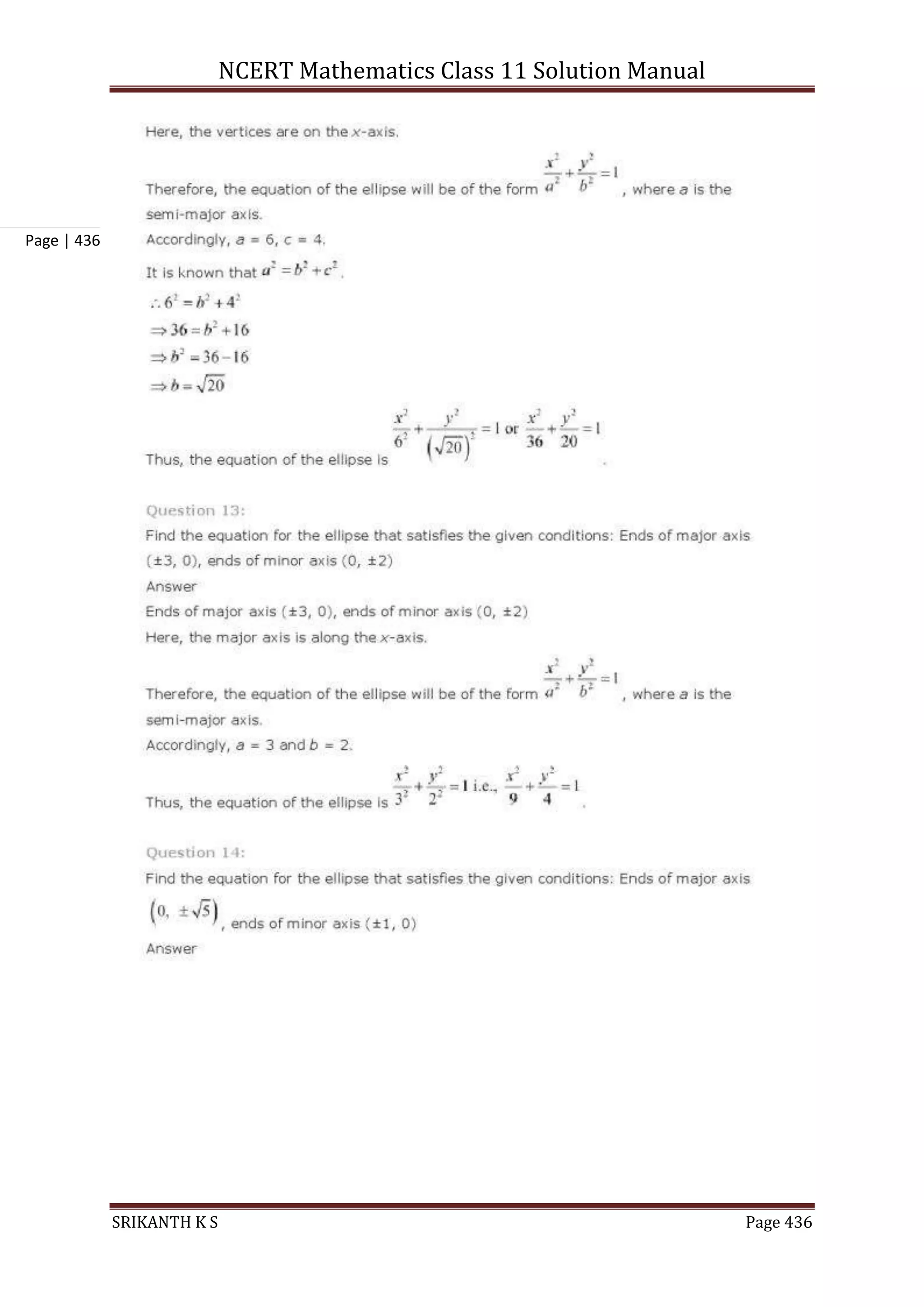 NCERT Mathematics Class 11 Solution Manual
SRIKANTH K S Page 436
Page | 436
 
