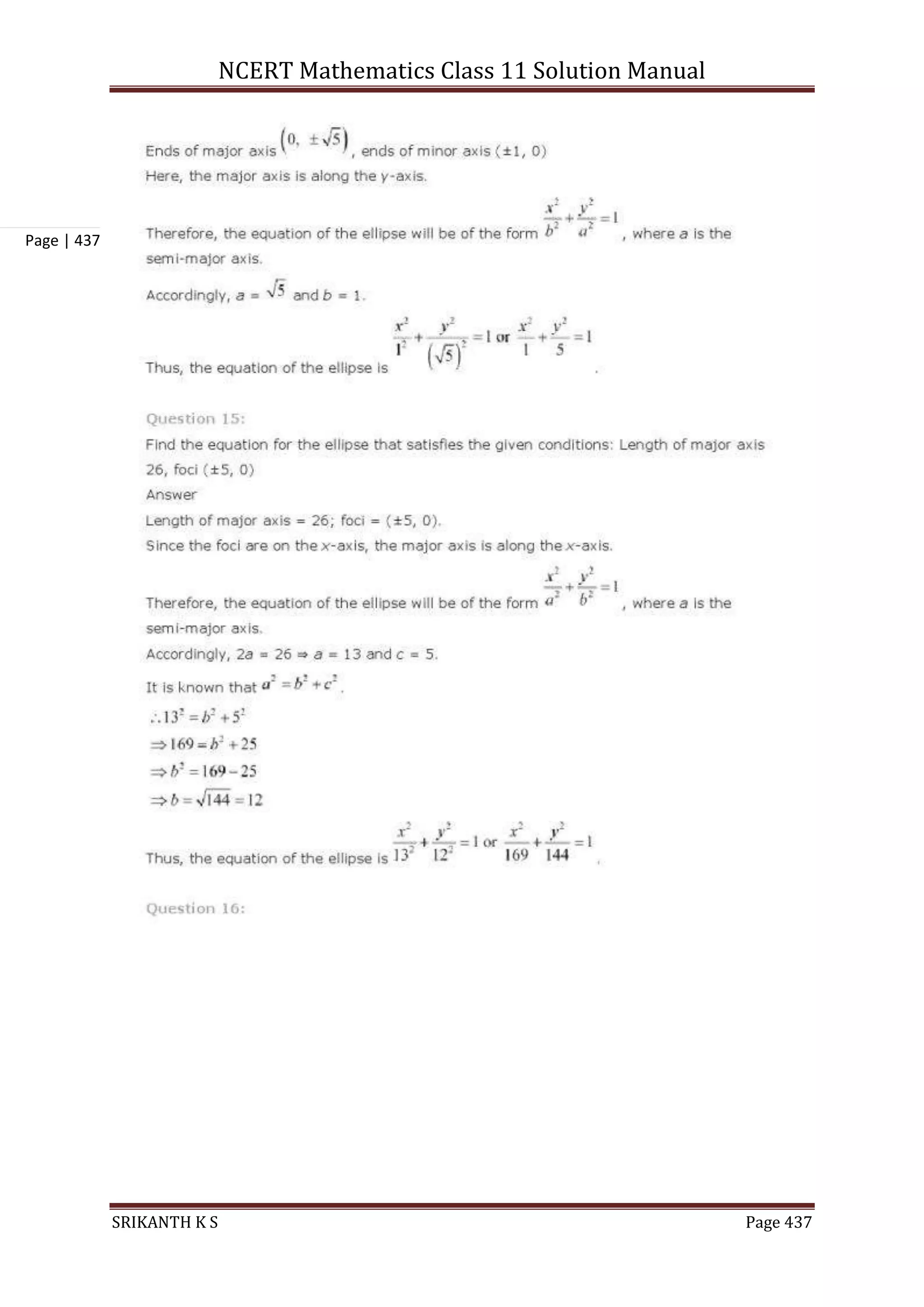 NCERT Mathematics Class 11 Solution Manual
SRIKANTH K S Page 437
Page | 437
 