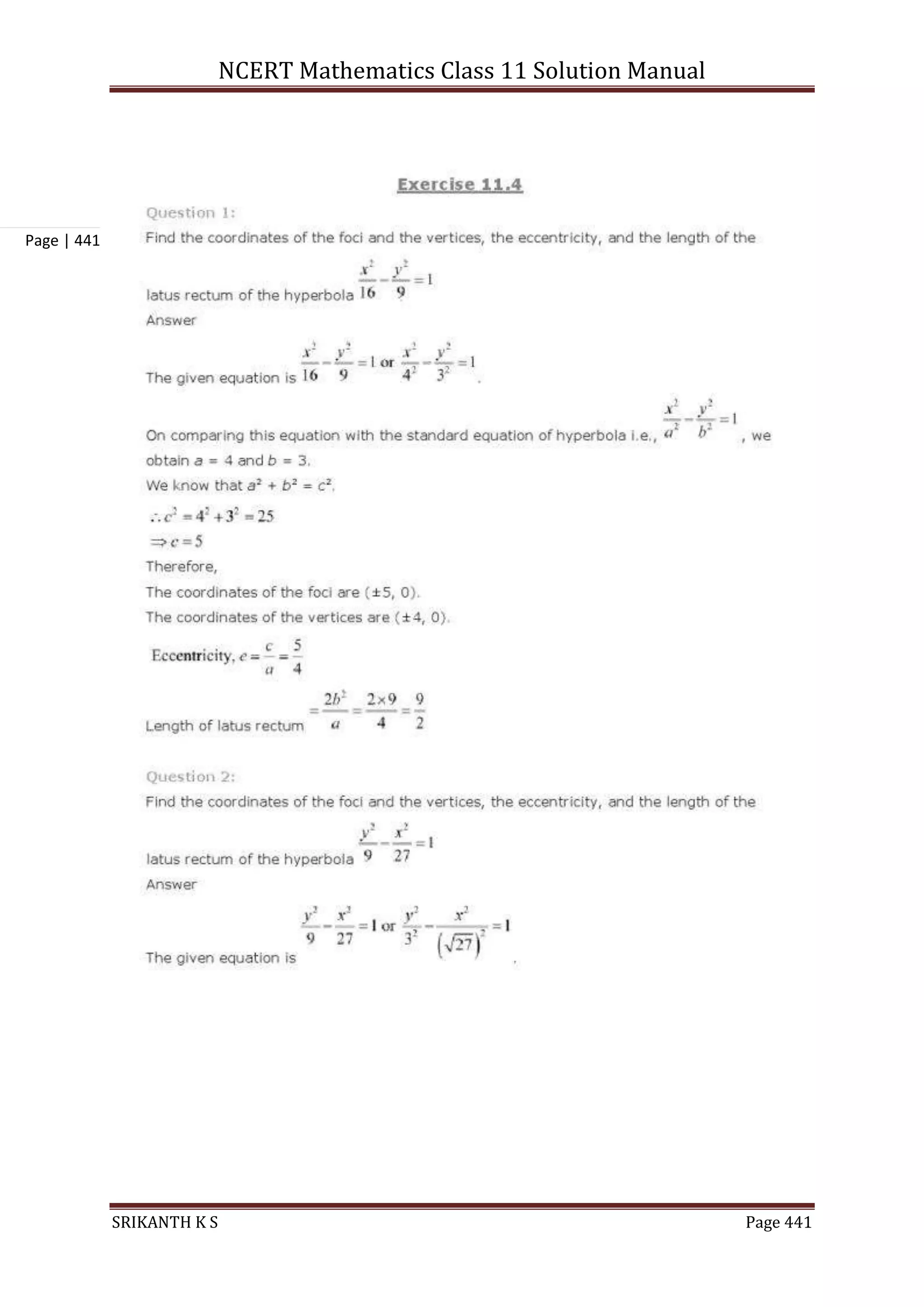 NCERT Mathematics Class 11 Solution Manual
SRIKANTH K S Page 441
Page | 441
 