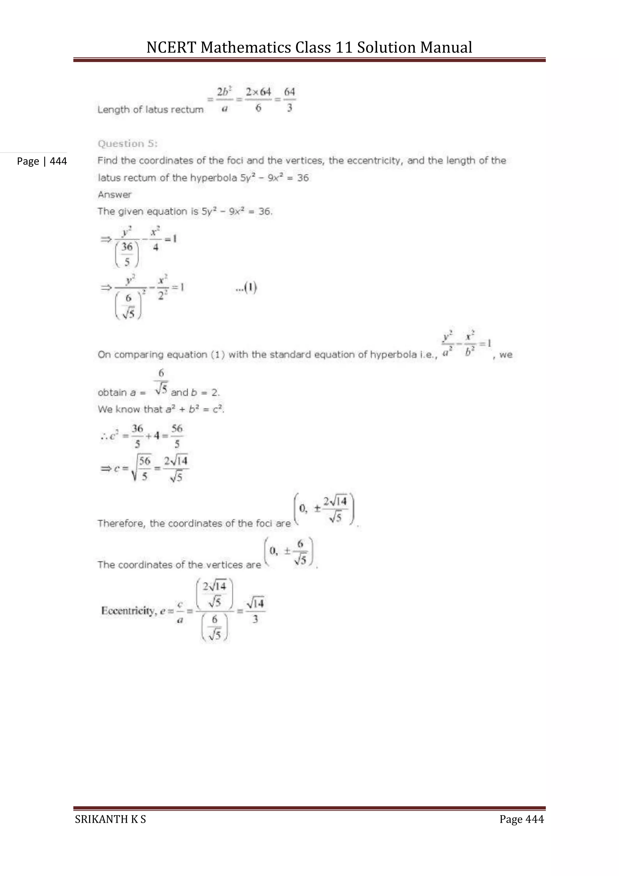 NCERT Mathematics Class 11 Solution Manual
SRIKANTH K S Page 444
Page | 444
 