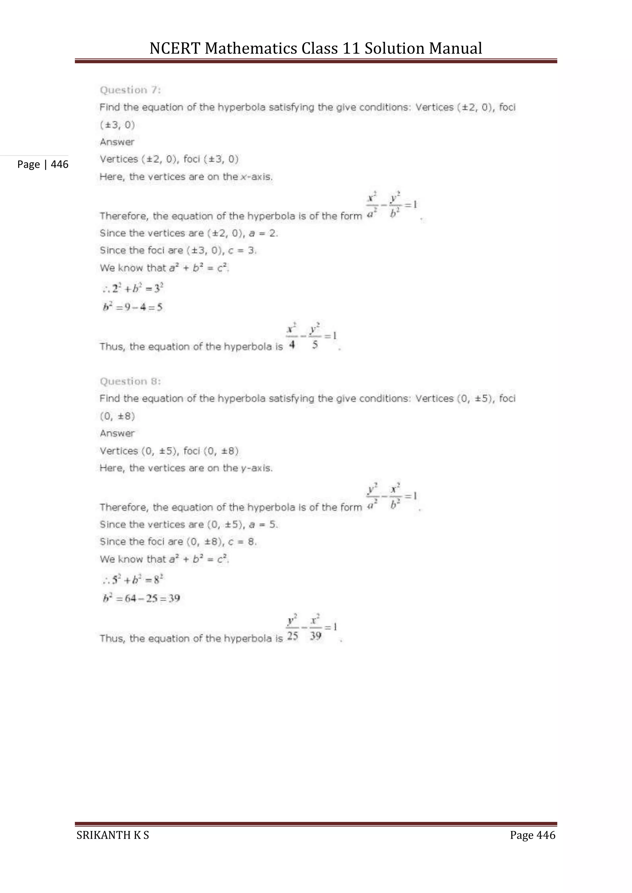 NCERT Mathematics Class 11 Solution Manual
SRIKANTH K S Page 446
Page | 446
 