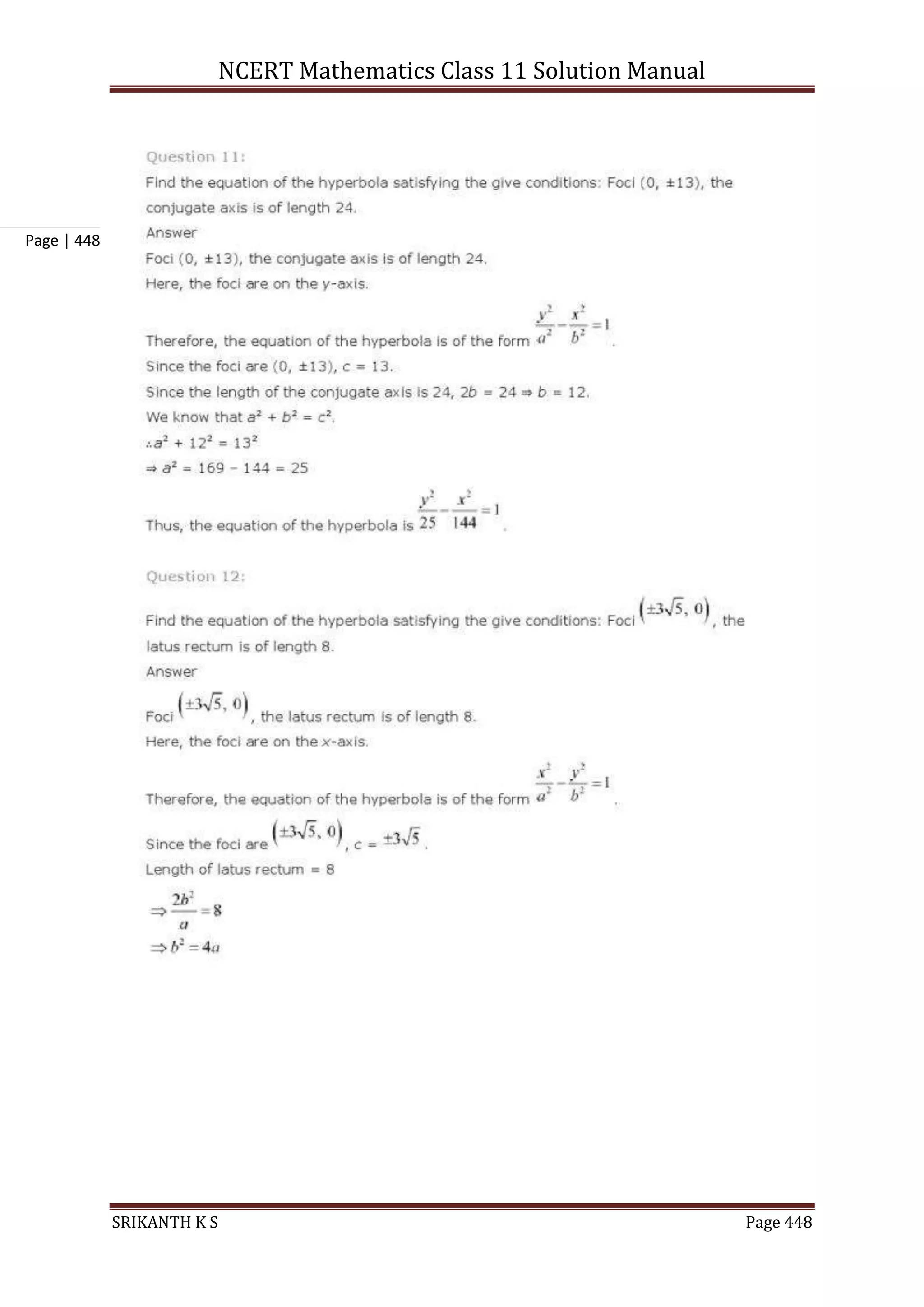NCERT Mathematics Class 11 Solution Manual
SRIKANTH K S Page 448
Page | 448
 