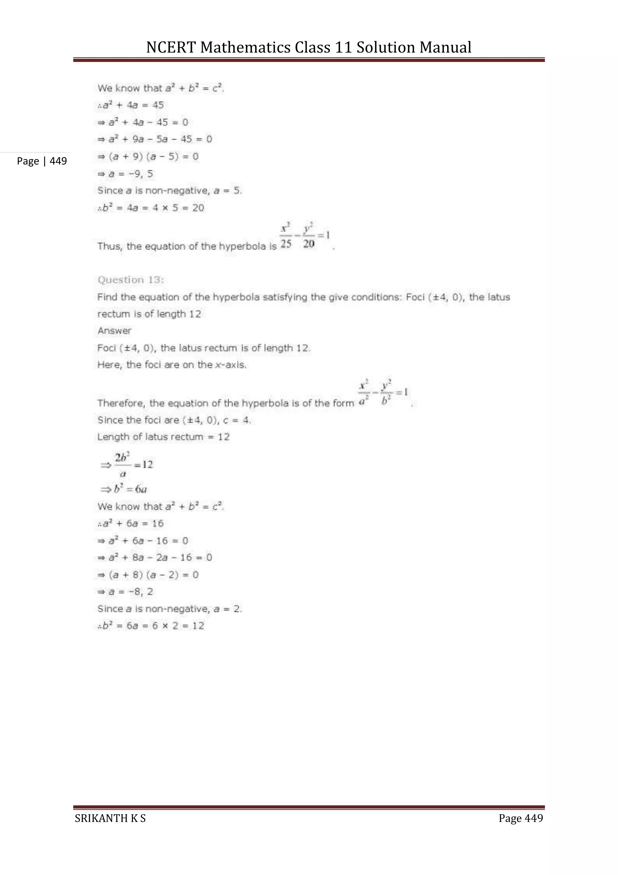 NCERT Mathematics Class 11 Solution Manual
SRIKANTH K S Page 449
Page | 449
 