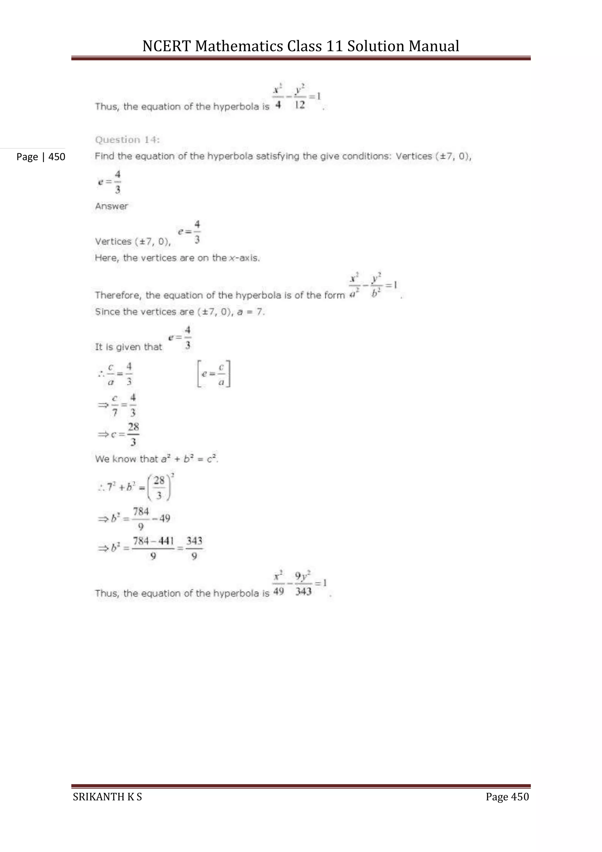 NCERT Mathematics Class 11 Solution Manual
SRIKANTH K S Page 450
Page | 450
 
