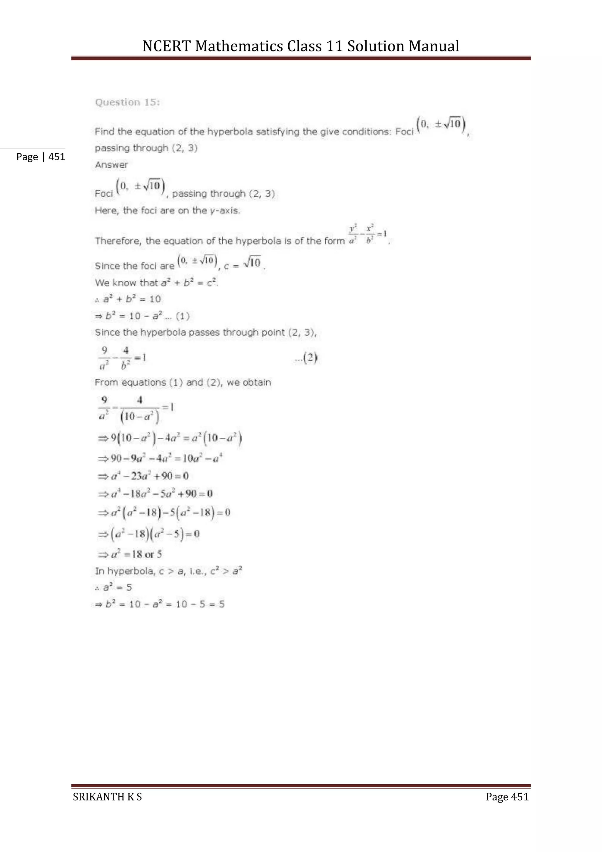 NCERT Mathematics Class 11 Solution Manual
SRIKANTH K S Page 451
Page | 451
 