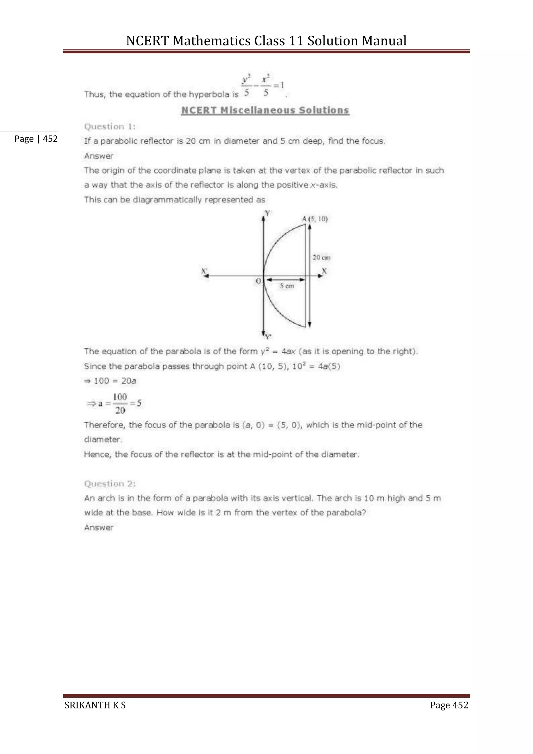 NCERT Mathematics Class 11 Solution Manual
SRIKANTH K S Page 452
Page | 452
 