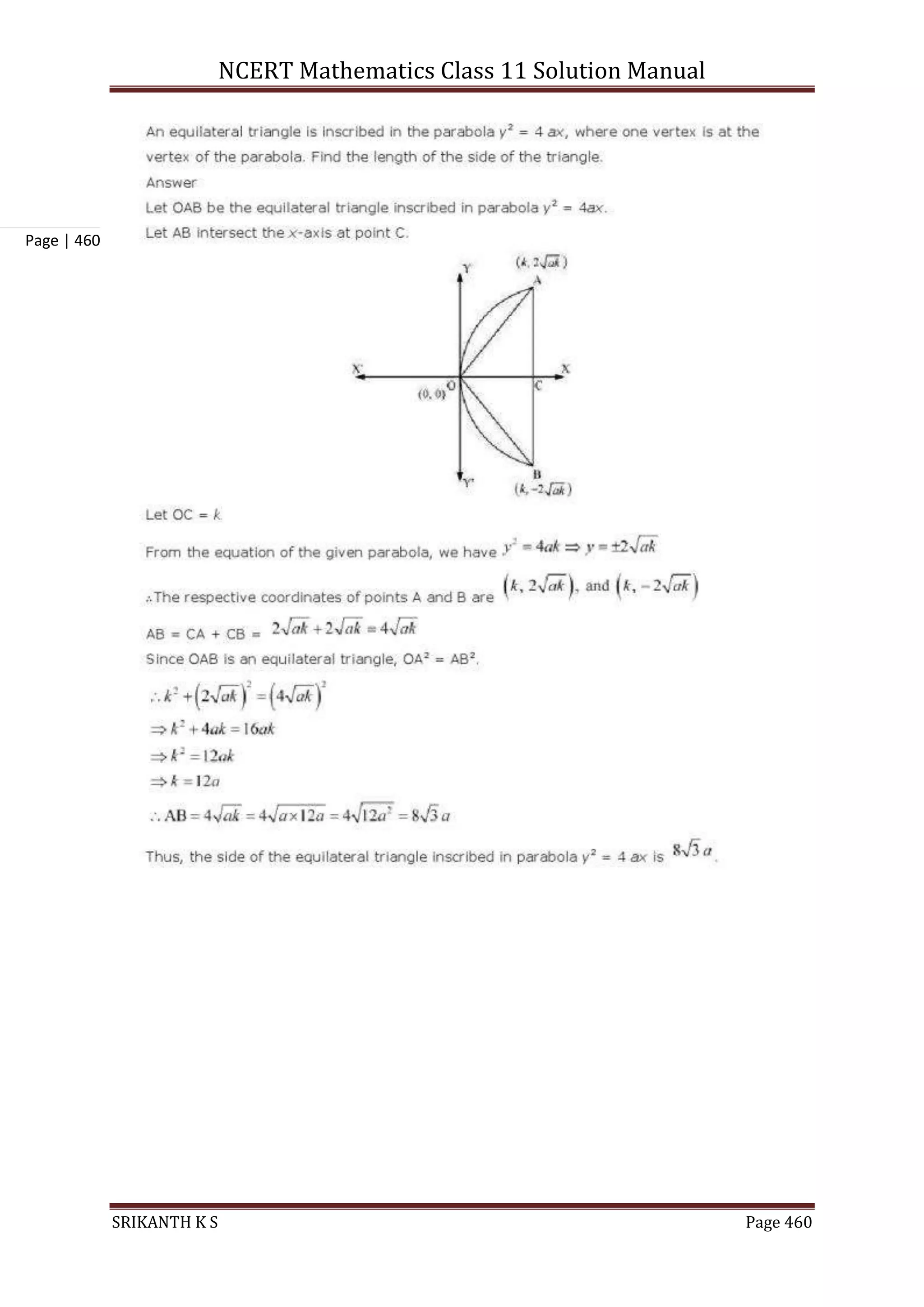 NCERT Mathematics Class 11 Solution Manual
SRIKANTH K S Page 460
Page | 460
 