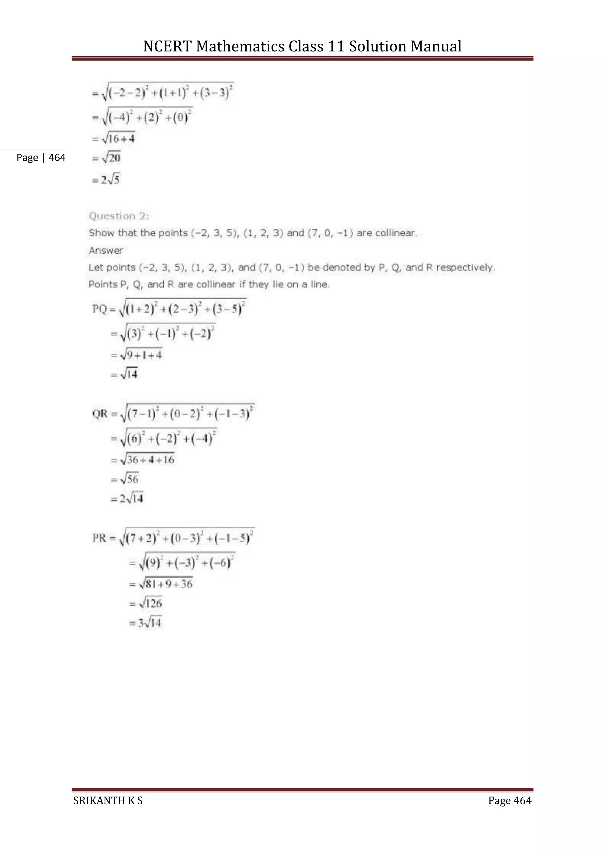 NCERT Mathematics Class 11 Solution Manual
SRIKANTH K S Page 464
Page | 464
 