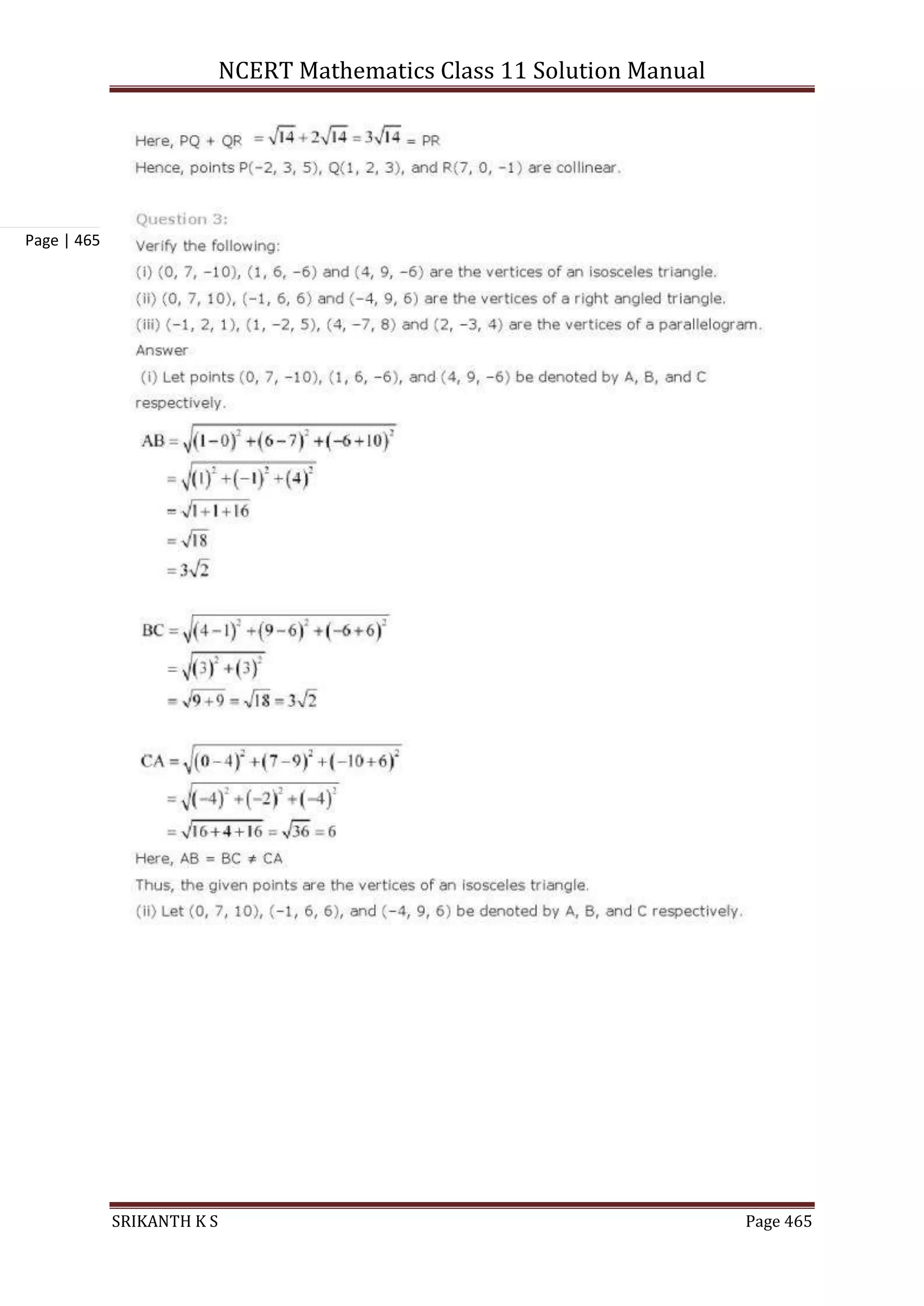NCERT Mathematics Class 11 Solution Manual
SRIKANTH K S Page 465
Page | 465
 