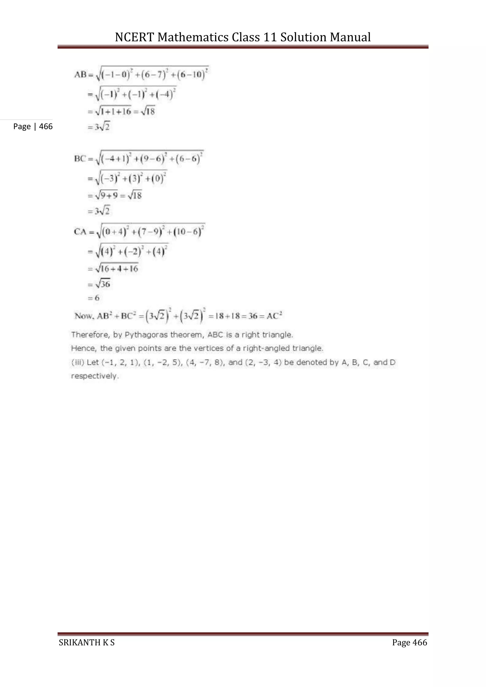 NCERT Mathematics Class 11 Solution Manual
SRIKANTH K S Page 466
Page | 466
 