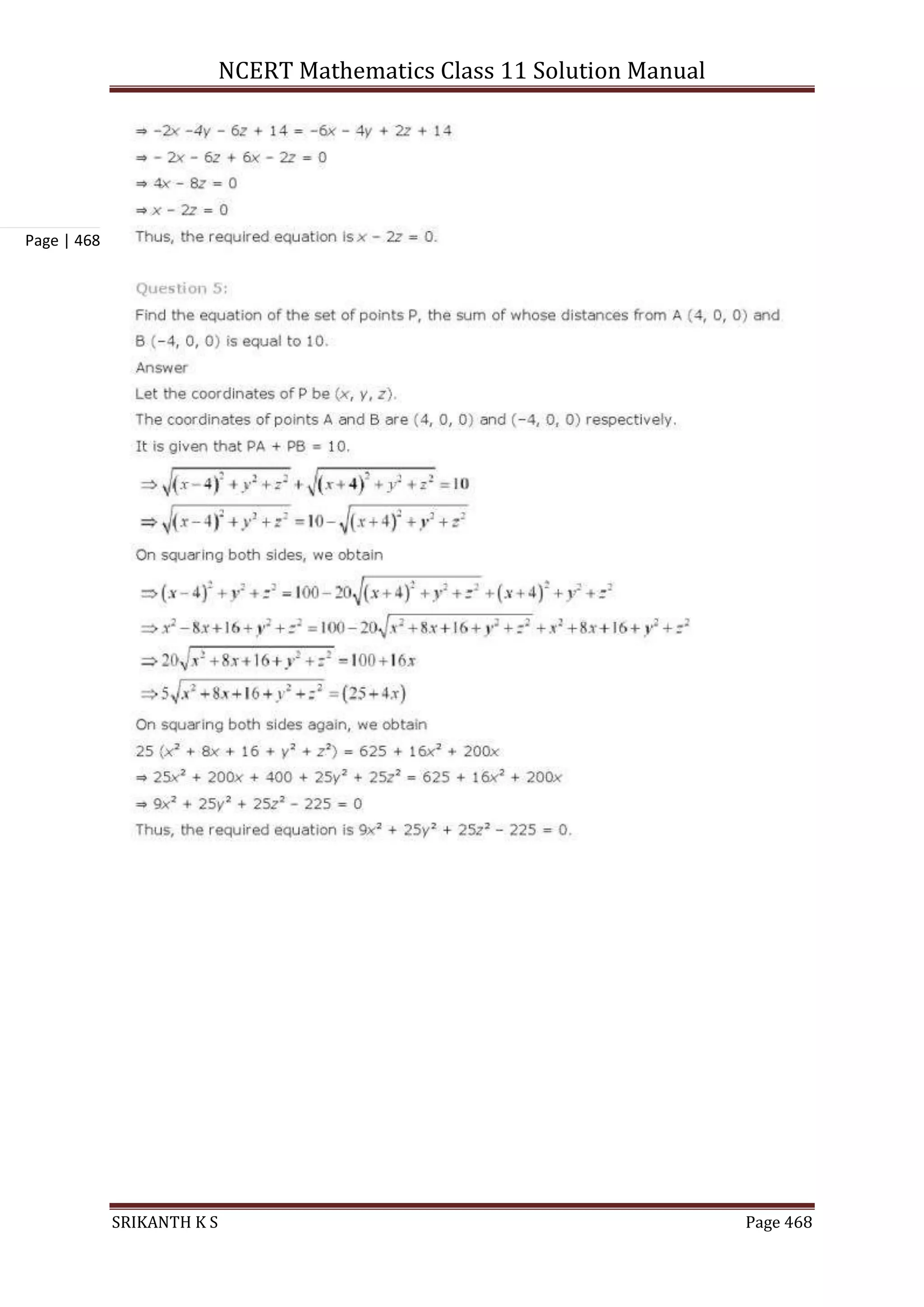NCERT Mathematics Class 11 Solution Manual
SRIKANTH K S Page 468
Page | 468
 