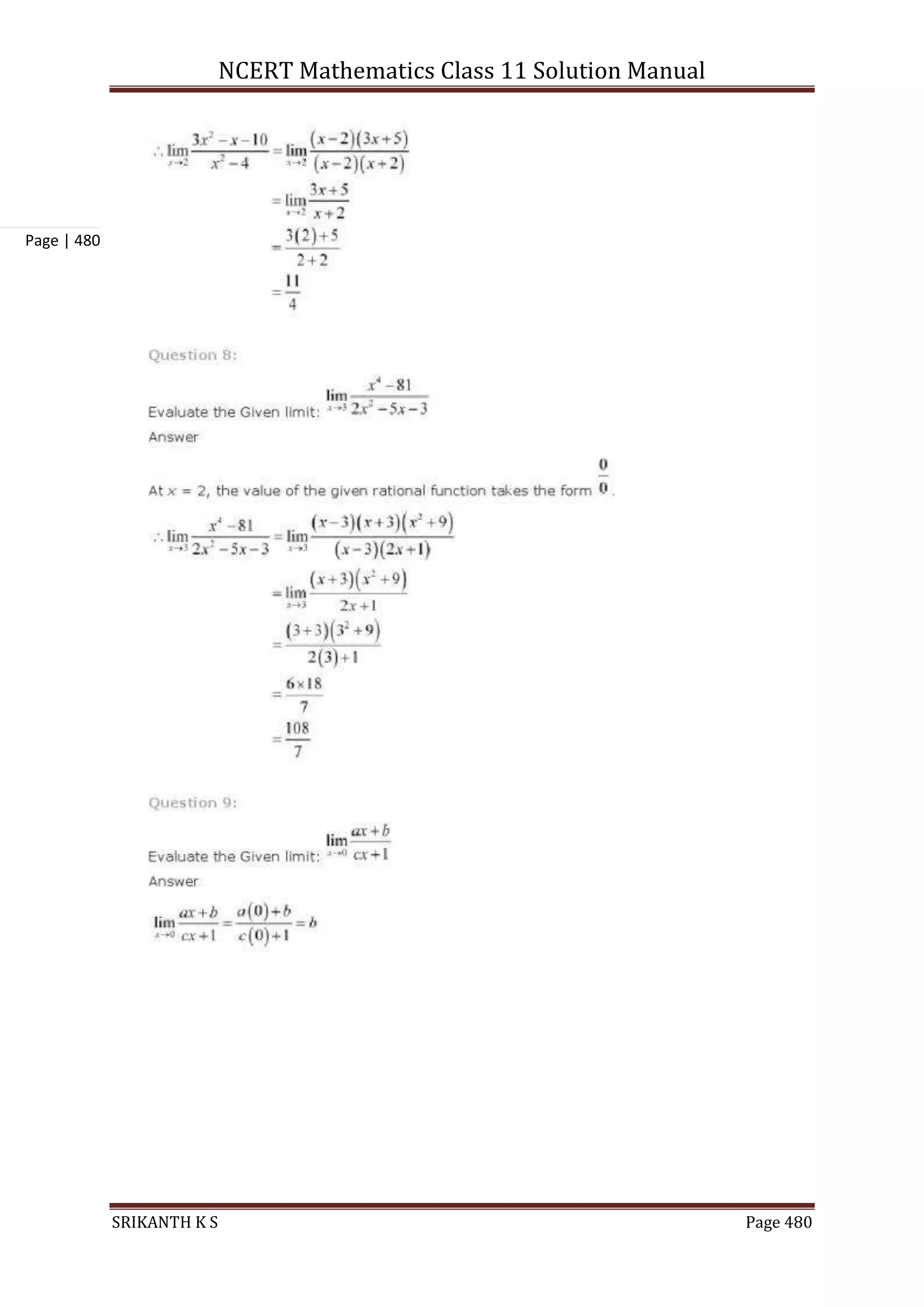 NCERT Mathematics Class 11 Solution Manual
SRIKANTH K S Page 480
Page | 480
 