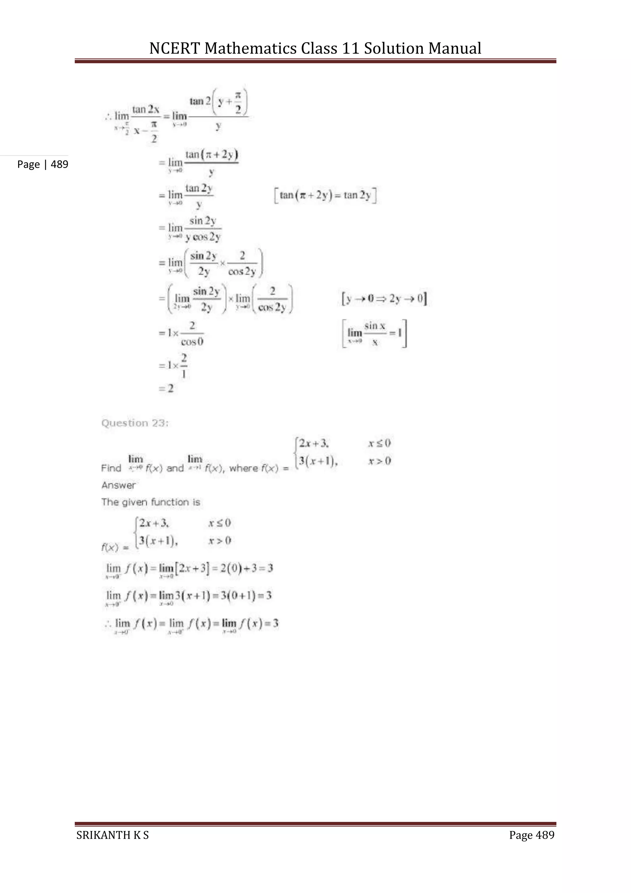 NCERT Mathematics Class 11 Solution Manual
SRIKANTH K S Page 489
Page | 489
 