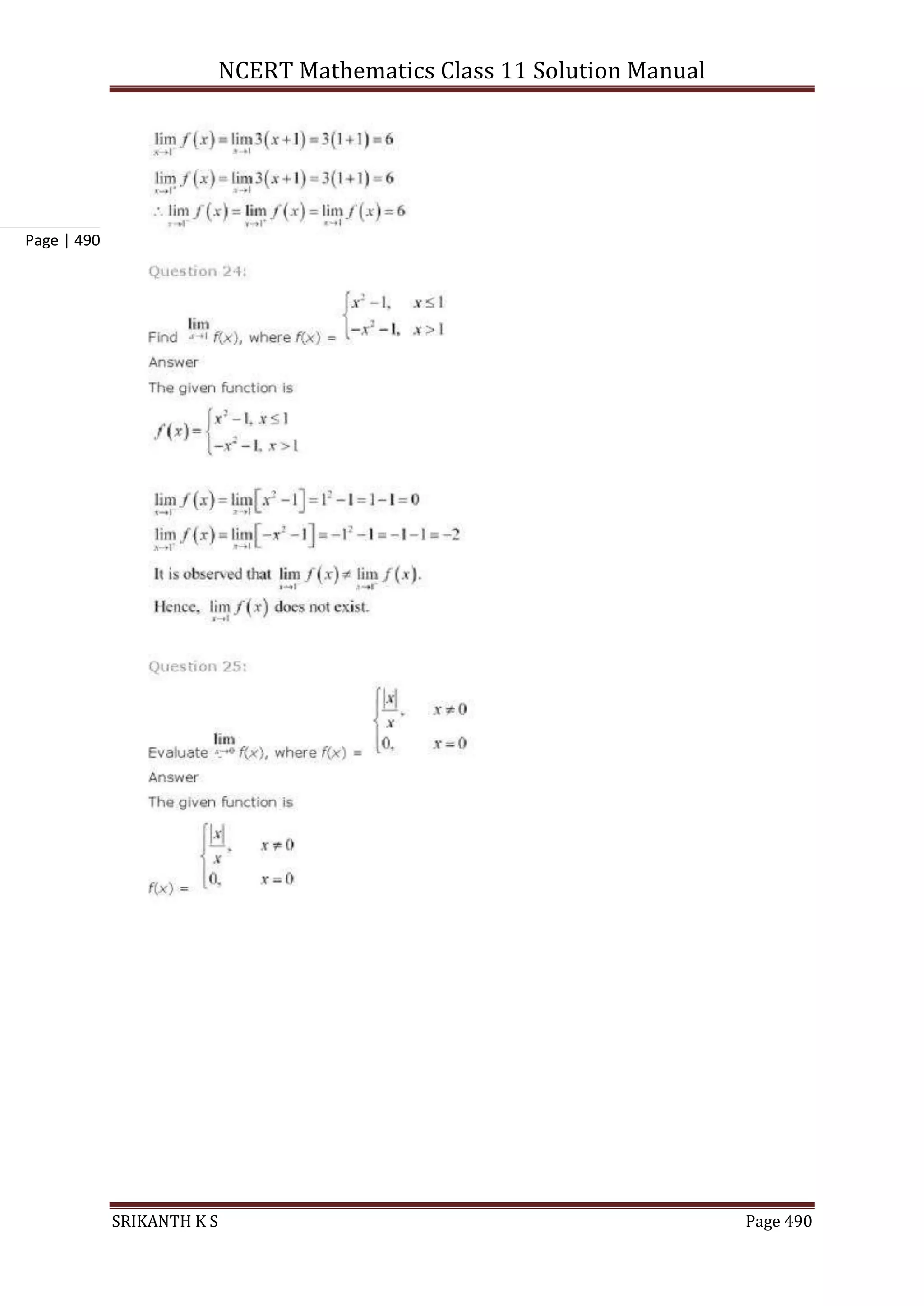NCERT Mathematics Class 11 Solution Manual
SRIKANTH K S Page 490
Page | 490
 
