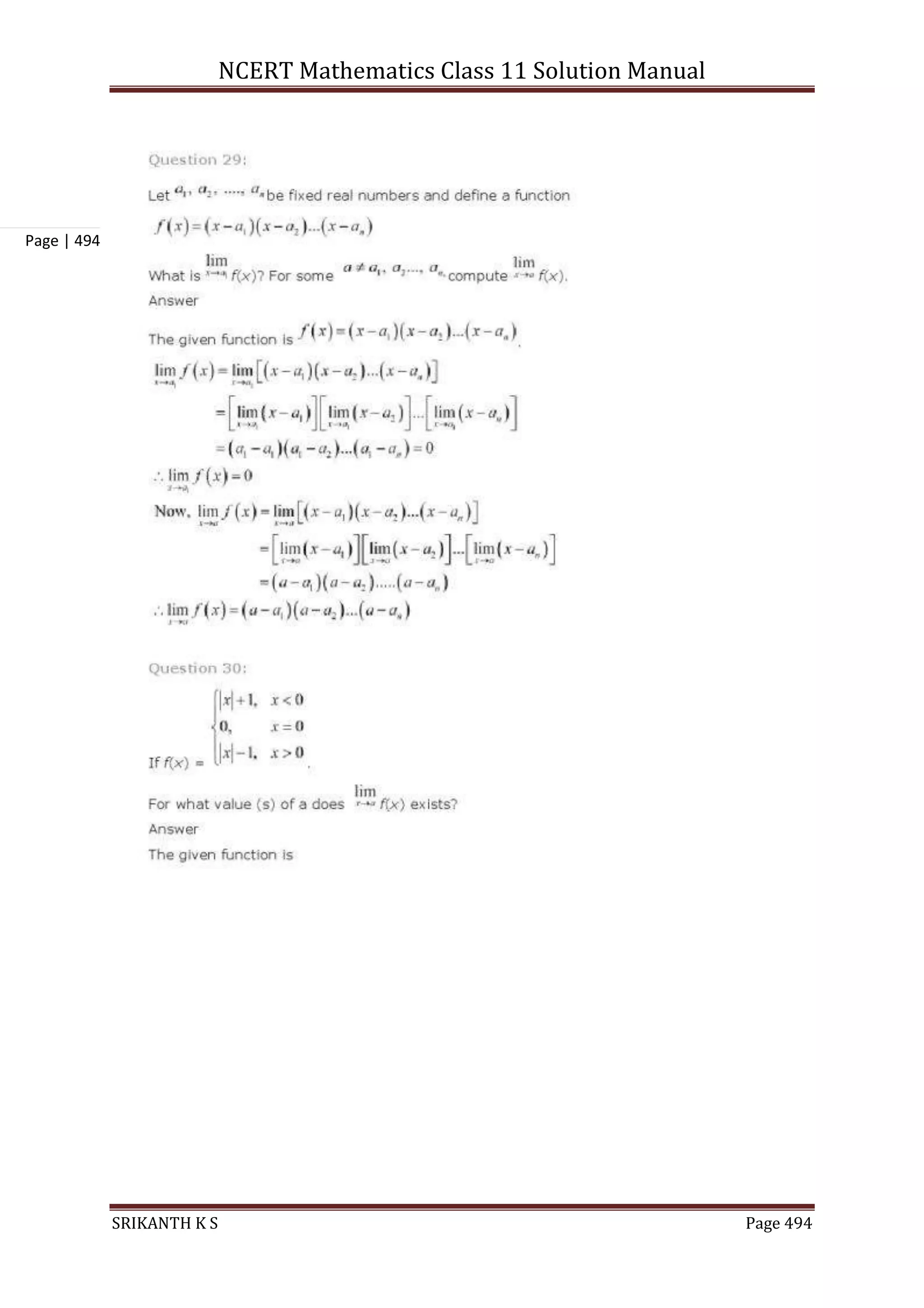 NCERT Mathematics Class 11 Solution Manual
SRIKANTH K S Page 494
Page | 494
 