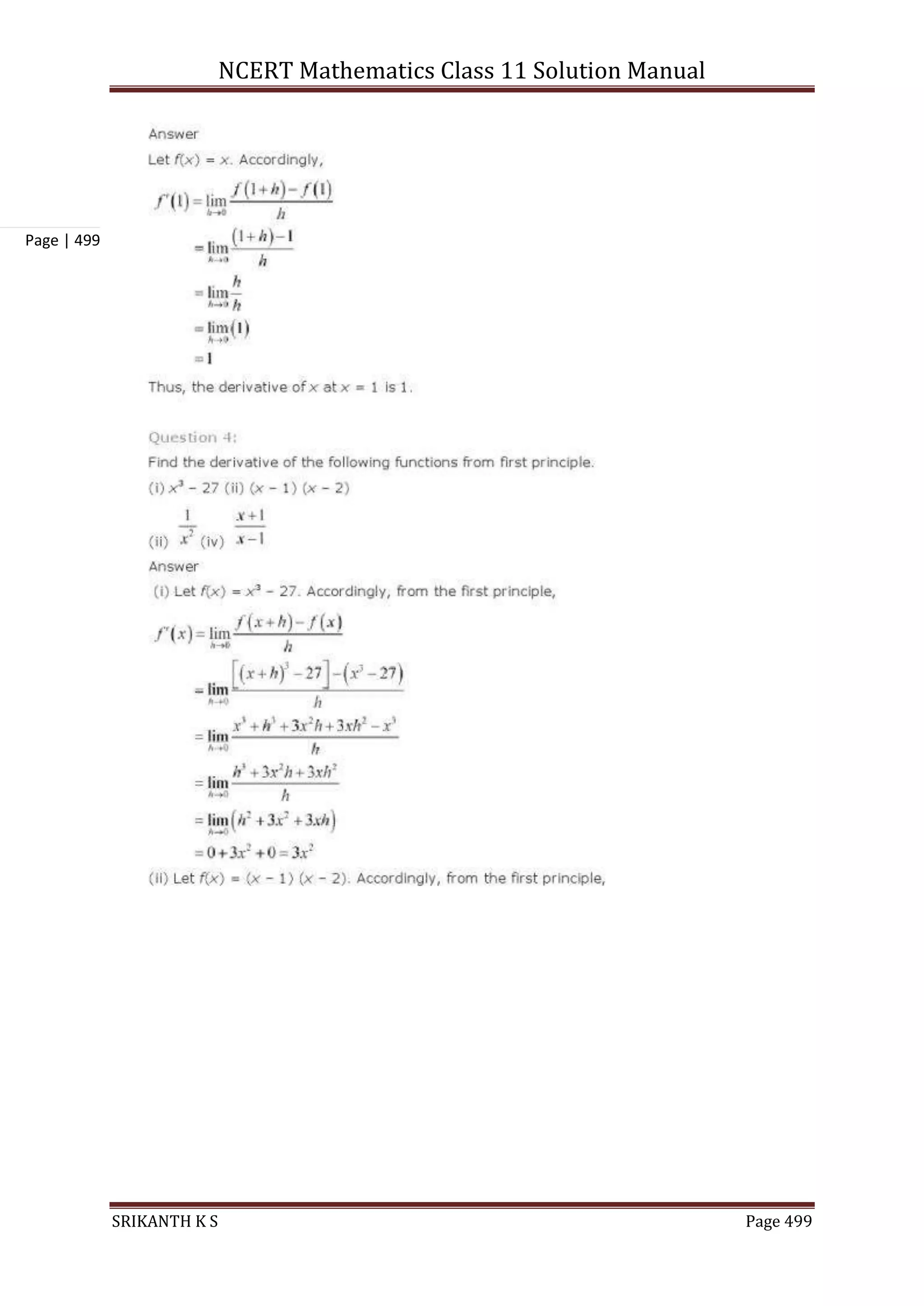 NCERT Mathematics Class 11 Solution Manual
SRIKANTH K S Page 499
Page | 499
 