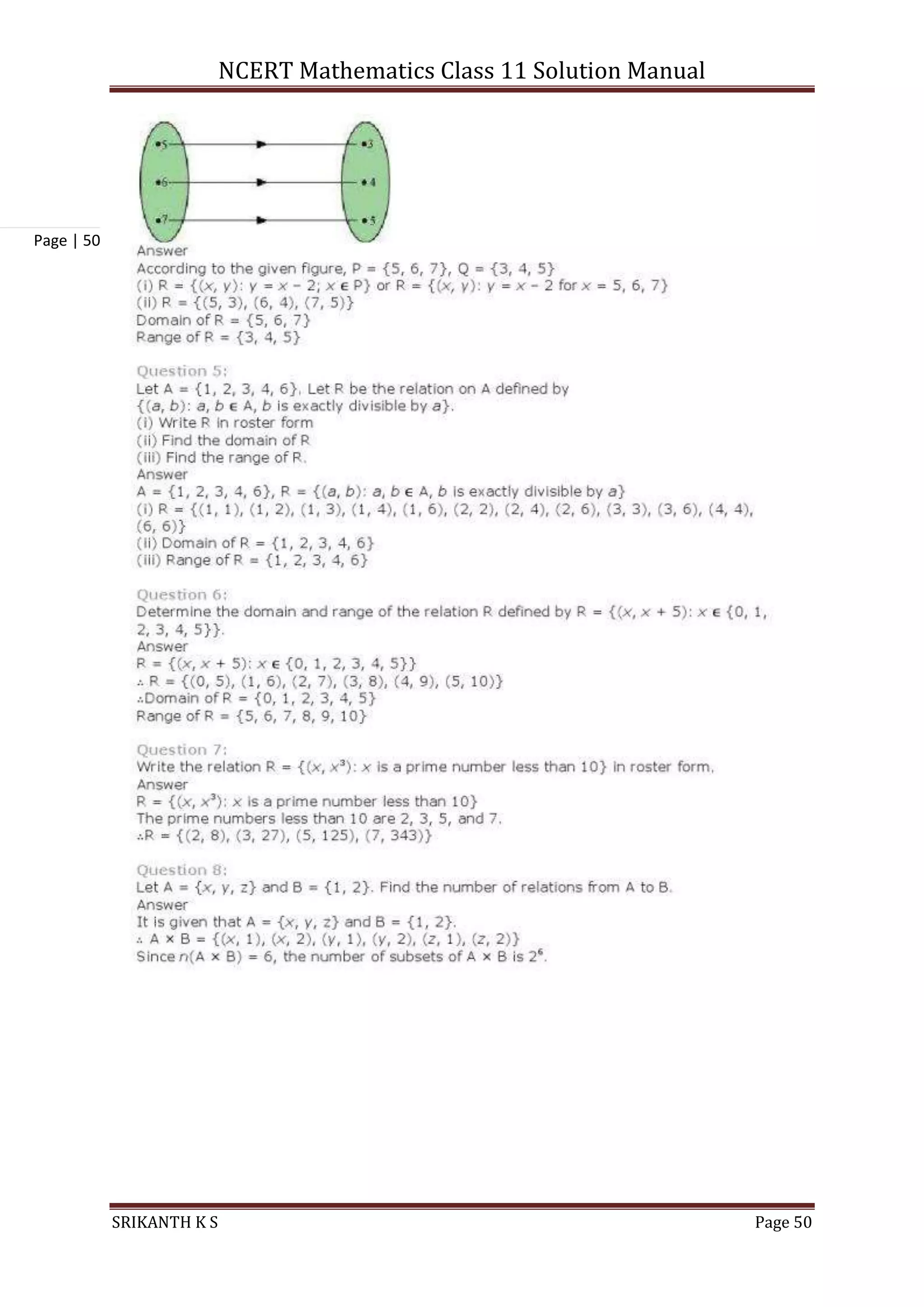 NCERT Mathematics Class 11 Solution Manual
SRIKANTH K S Page 50
Page | 50
 