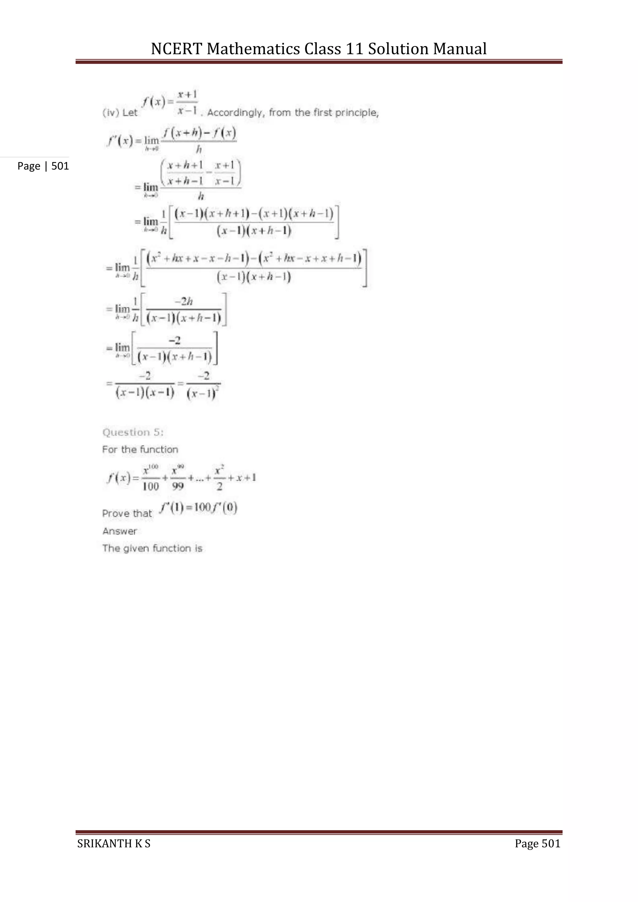 NCERT Mathematics Class 11 Solution Manual
SRIKANTH K S Page 501
Page | 501
 