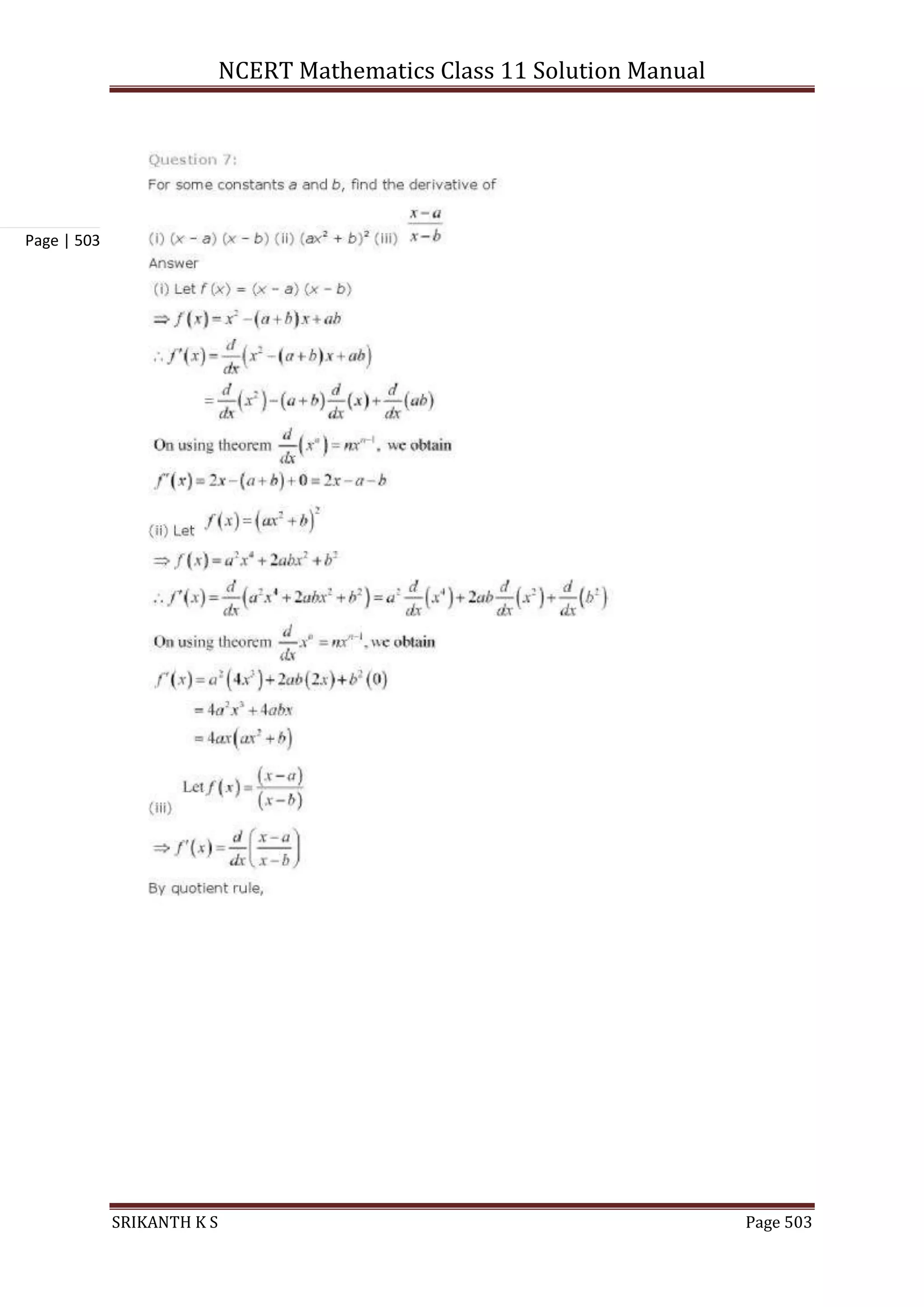NCERT Mathematics Class 11 Solution Manual
SRIKANTH K S Page 503
Page | 503
 