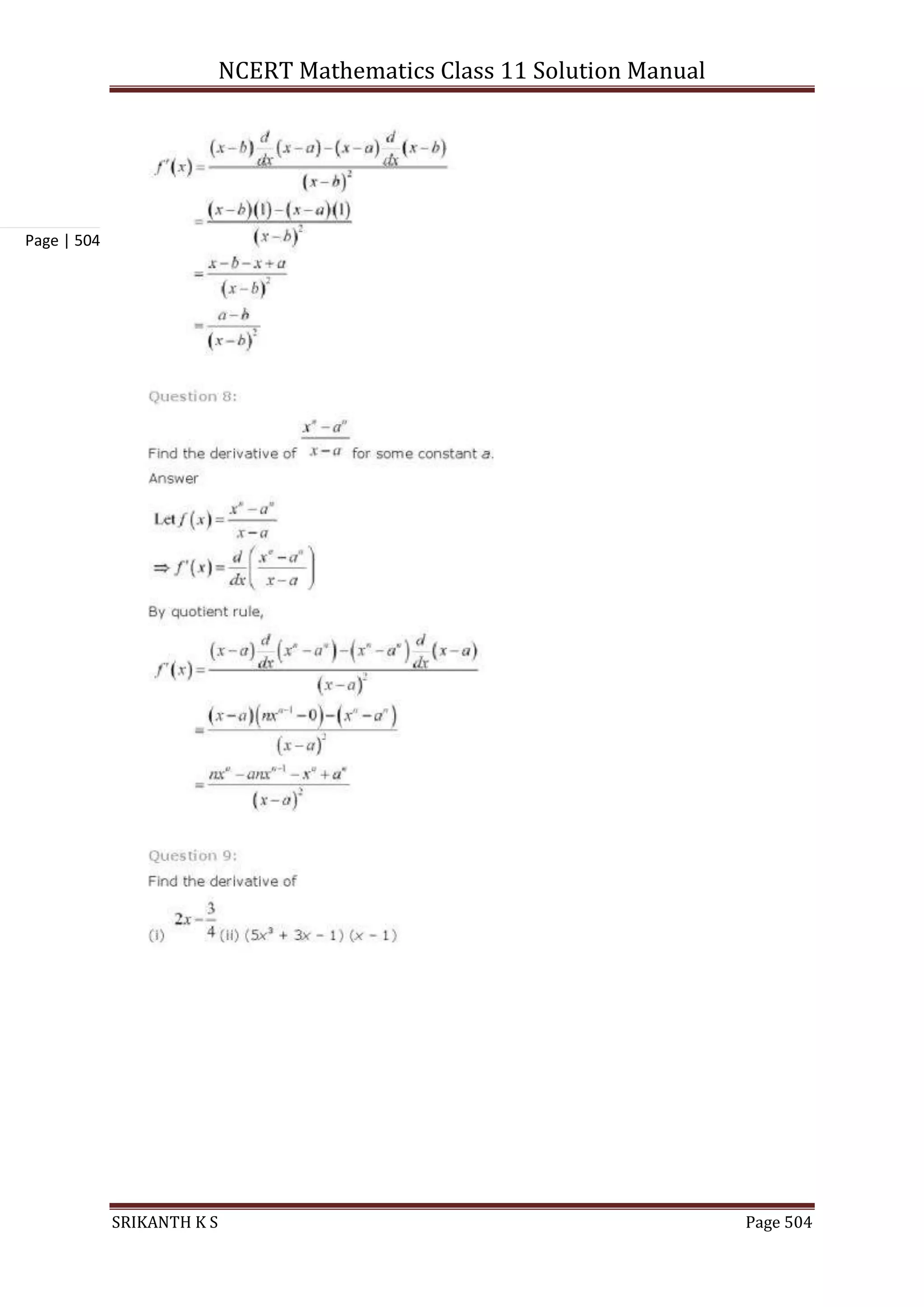 NCERT Mathematics Class 11 Solution Manual
SRIKANTH K S Page 504
Page | 504
 