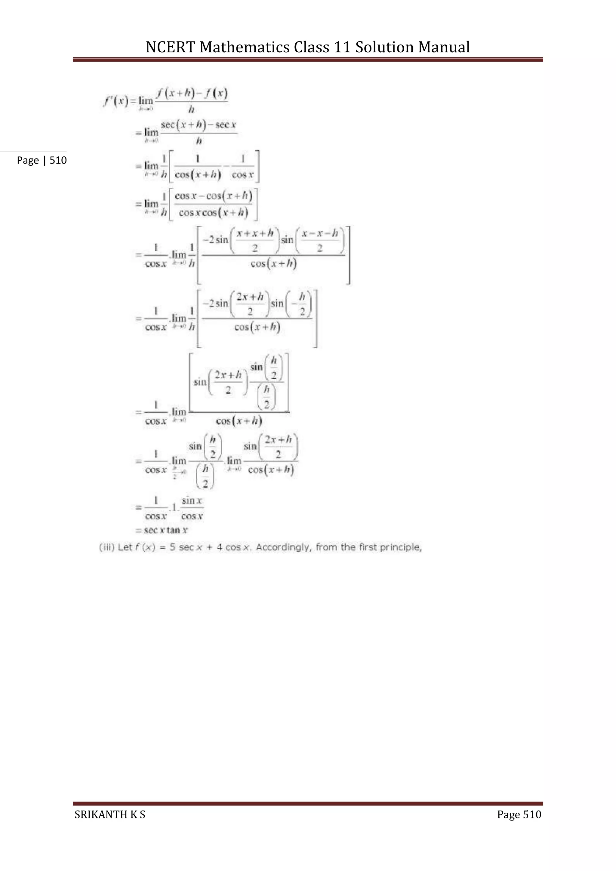 NCERT Mathematics Class 11 Solution Manual
SRIKANTH K S Page 510
Page | 510
 