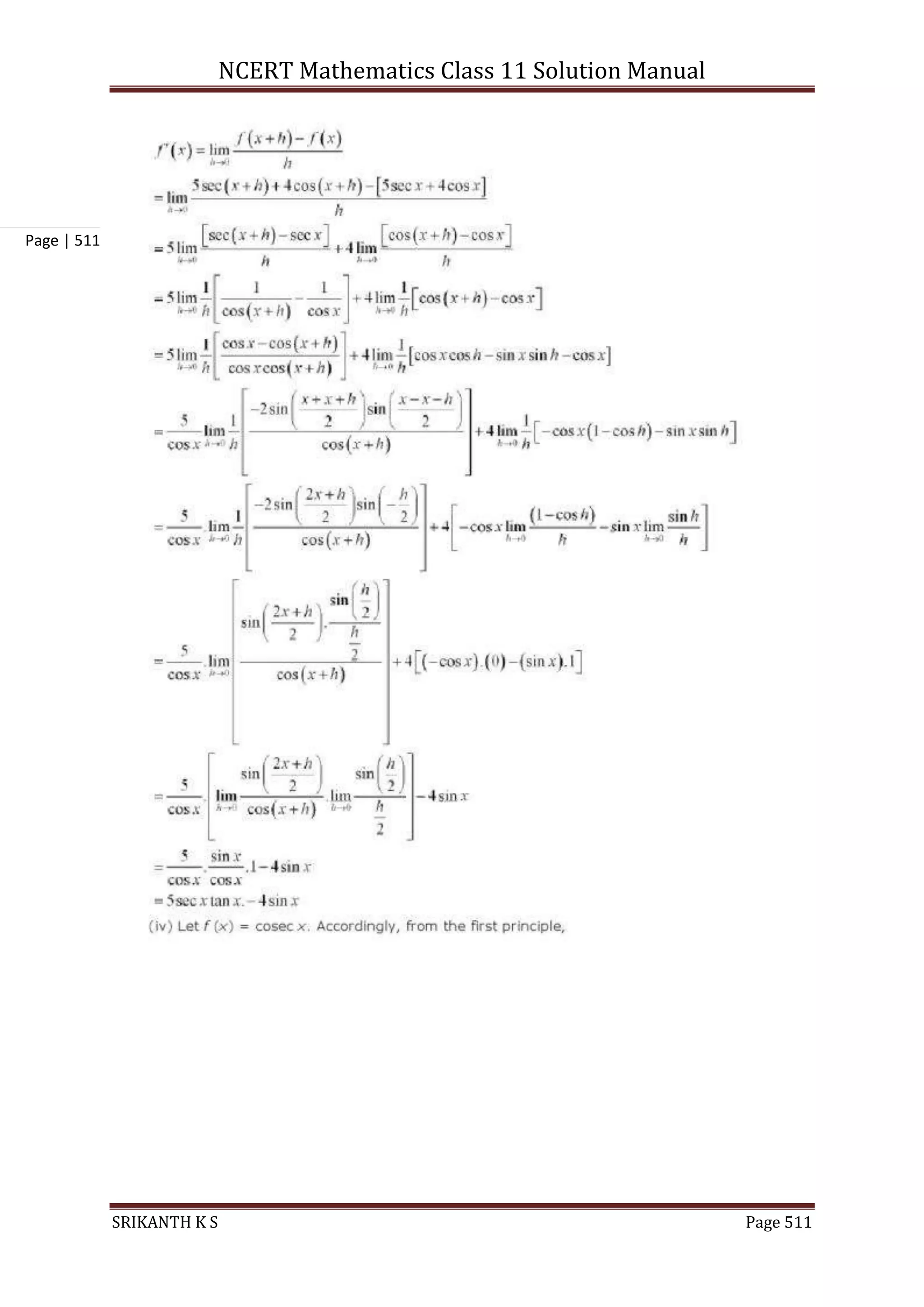 NCERT Mathematics Class 11 Solution Manual
SRIKANTH K S Page 511
Page | 511
 