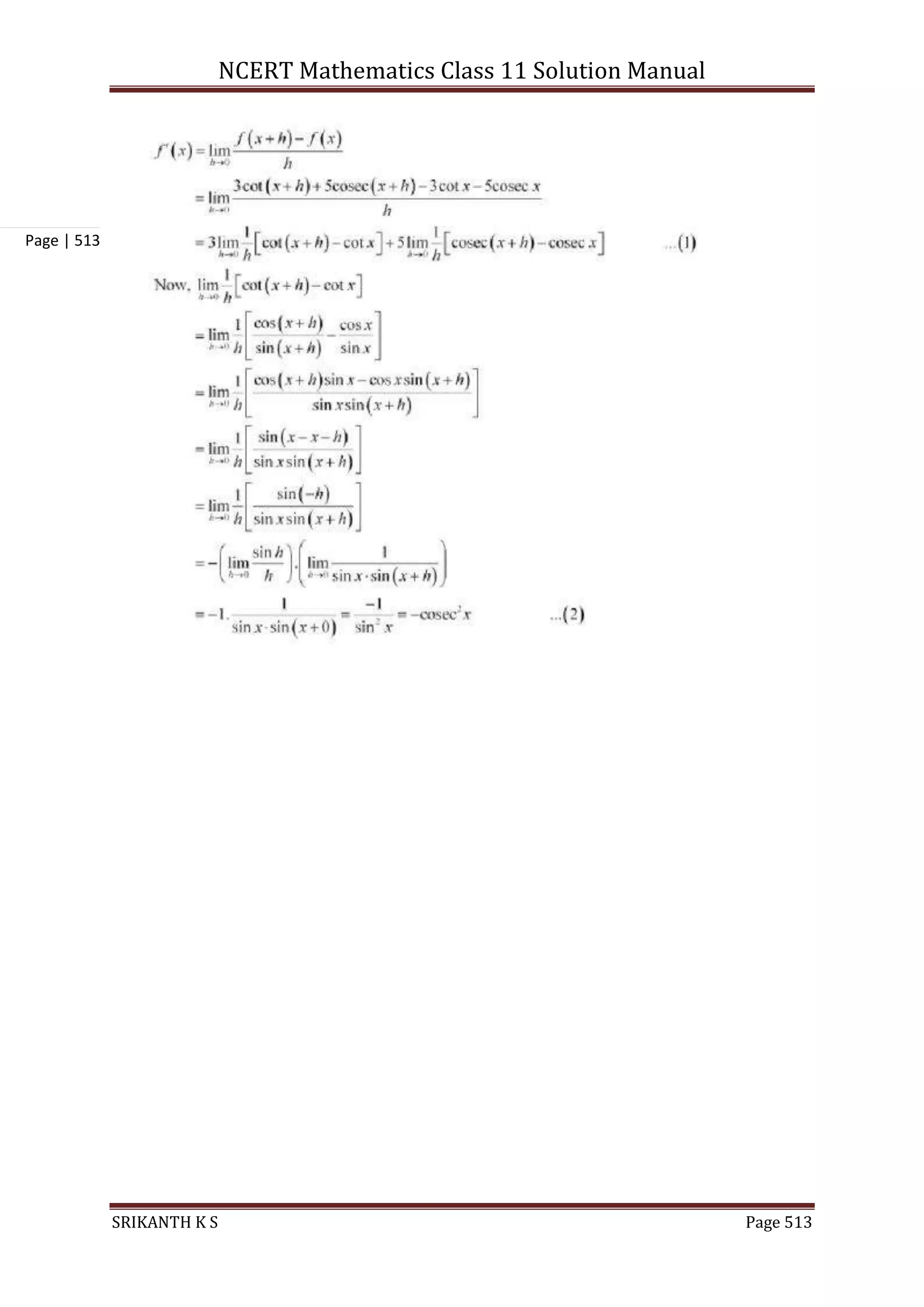 NCERT Mathematics Class 11 Solution Manual
SRIKANTH K S Page 513
Page | 513
 