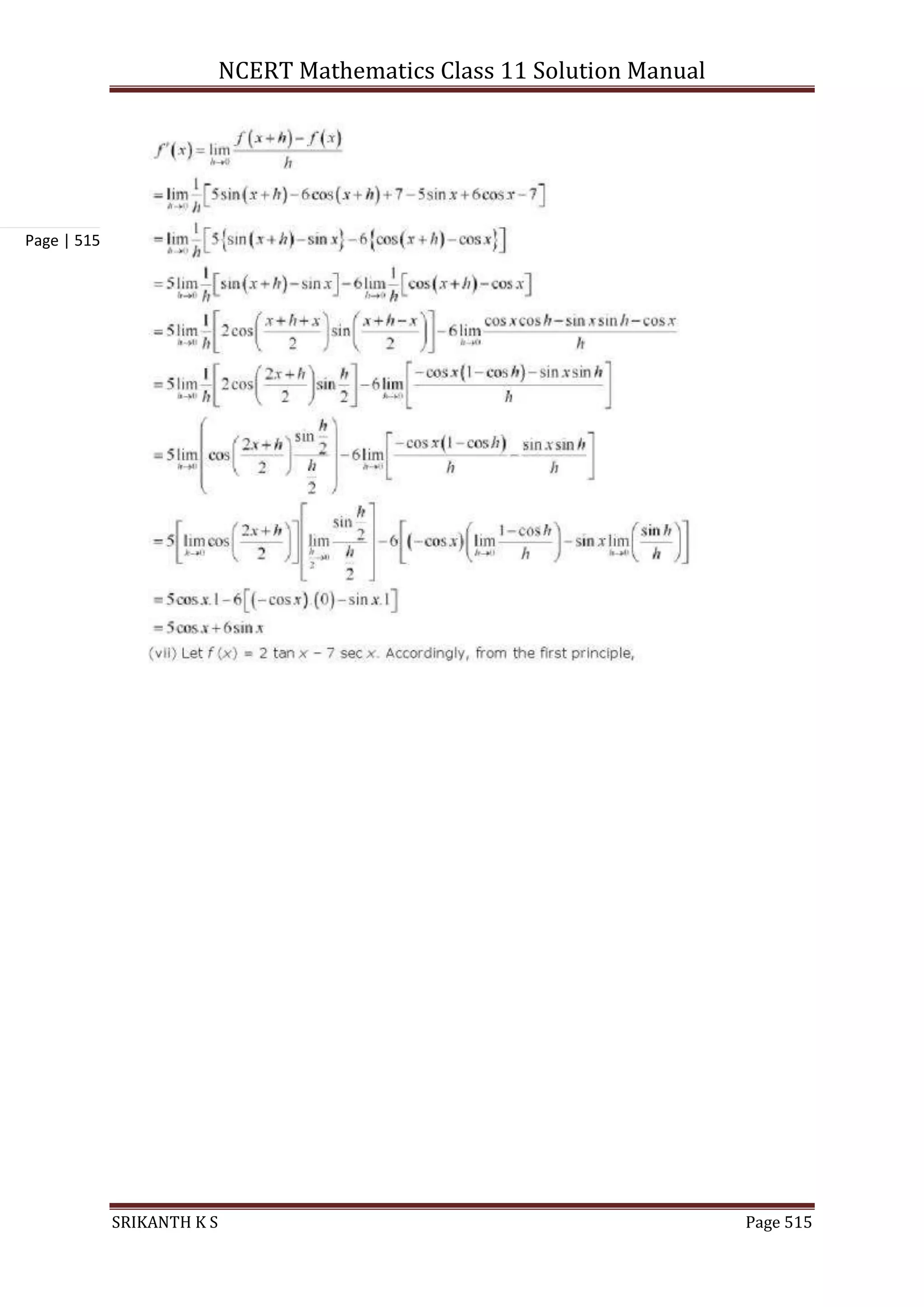 NCERT Mathematics Class 11 Solution Manual
SRIKANTH K S Page 515
Page | 515
 