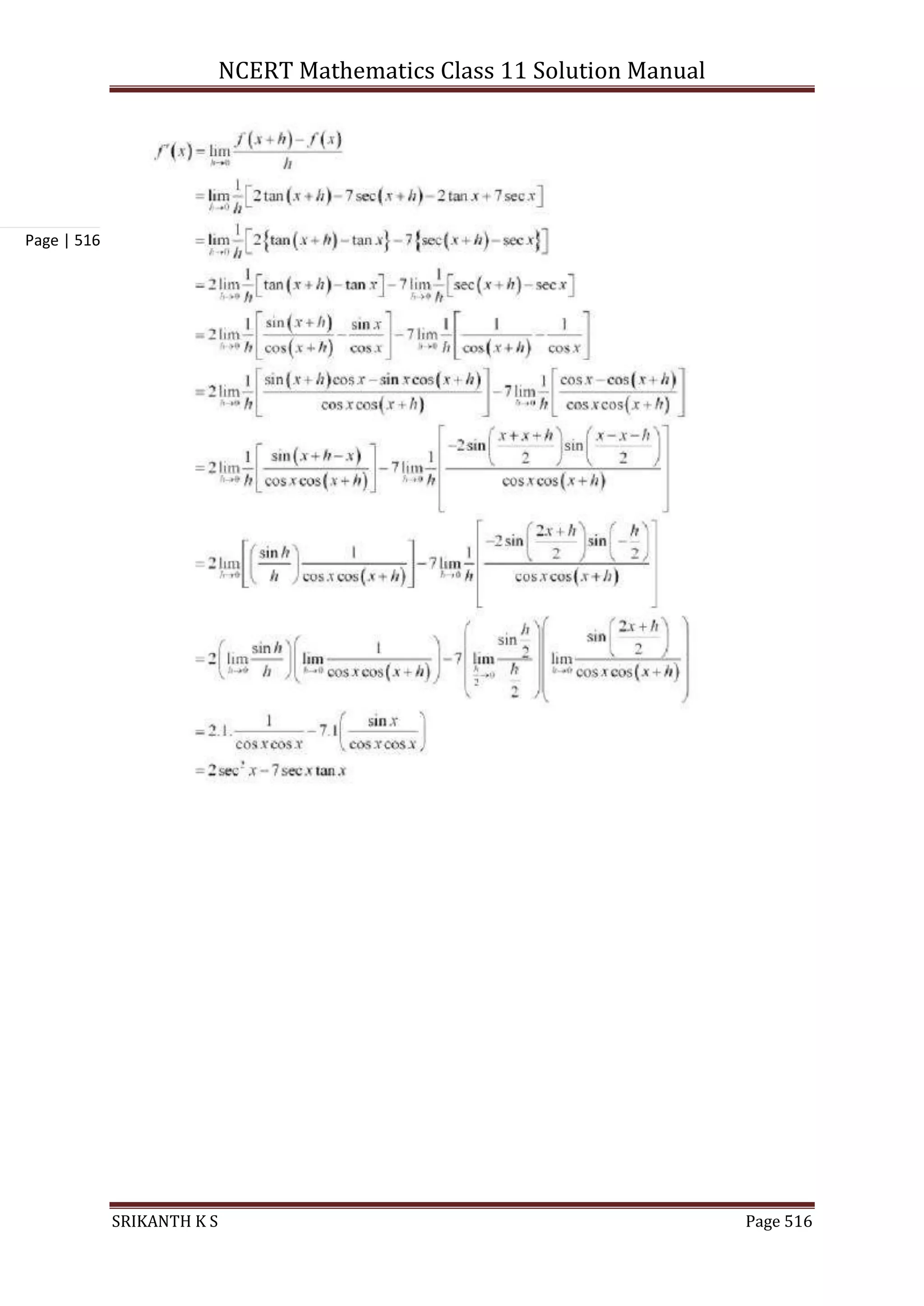 NCERT Mathematics Class 11 Solution Manual
SRIKANTH K S Page 516
Page | 516
 