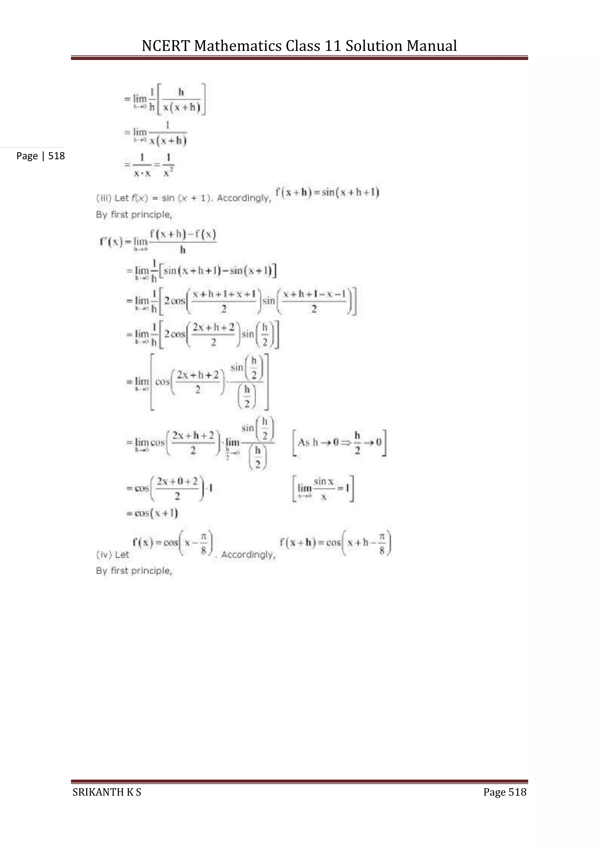 NCERT Mathematics Class 11 Solution Manual
SRIKANTH K S Page 518
Page | 518
 