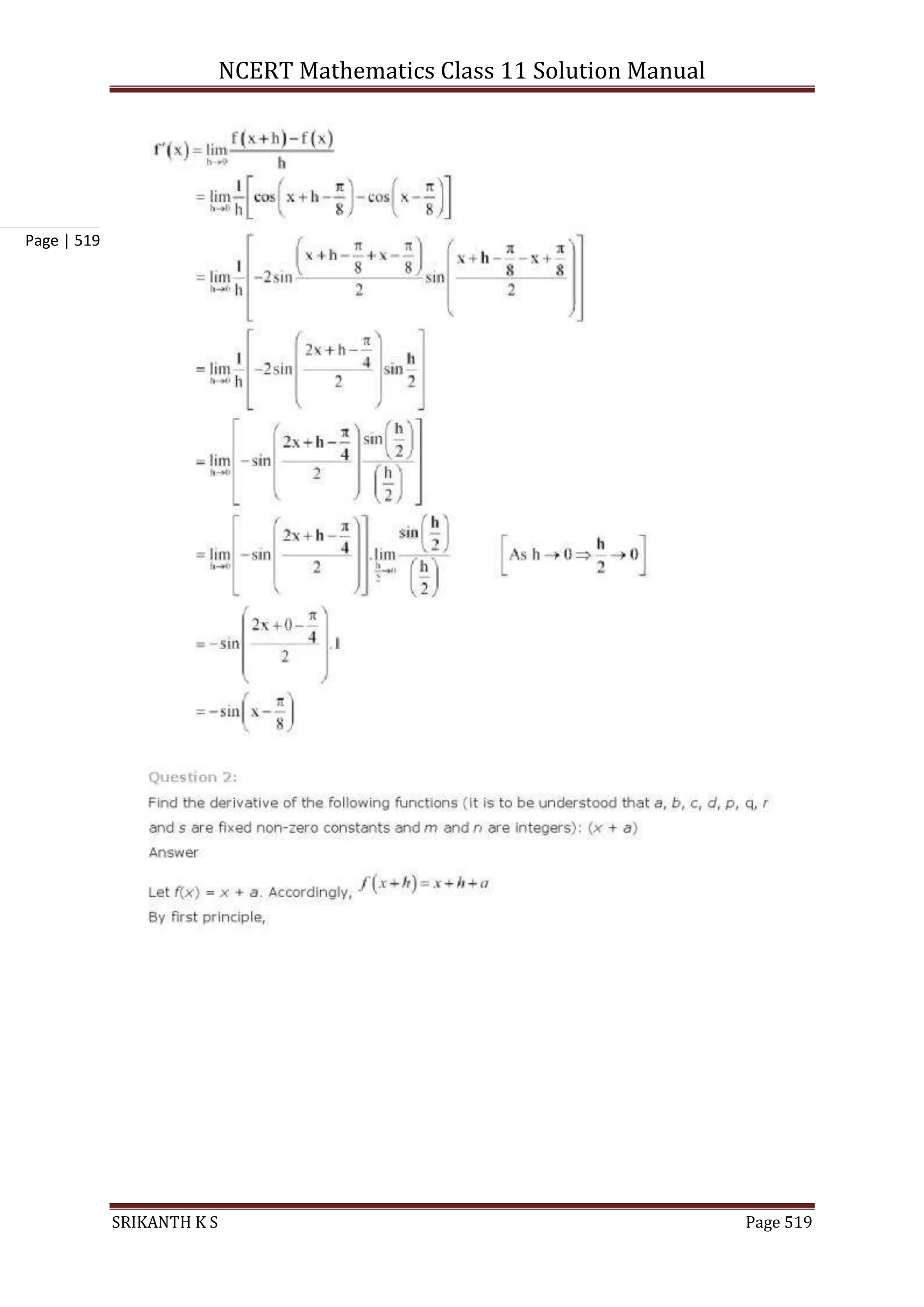 NCERT Mathematics Class 11 Solution Manual
SRIKANTH K S Page 519
Page | 519
 