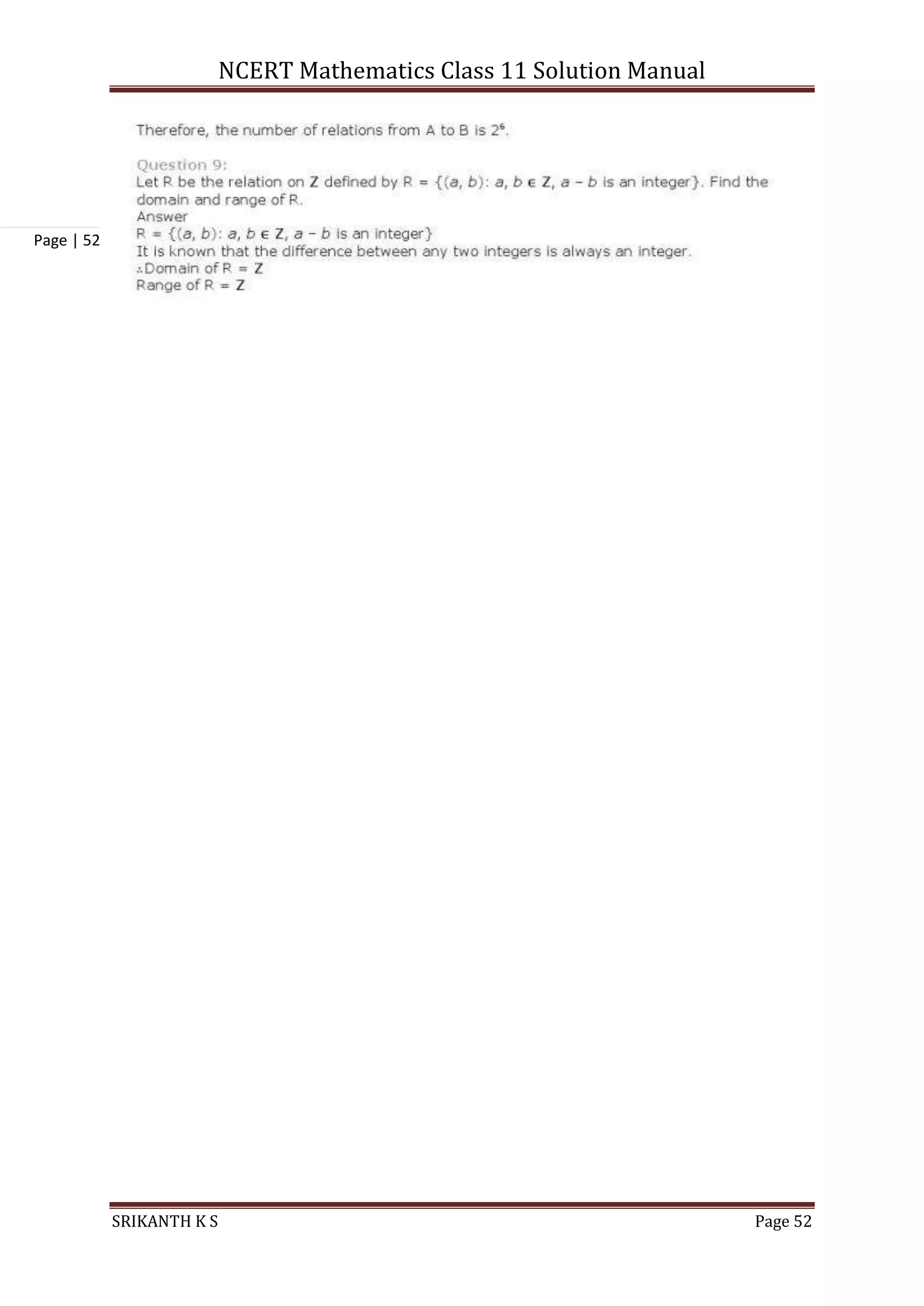 NCERT Mathematics Class 11 Solution Manual
SRIKANTH K S Page 52
Page | 52
 