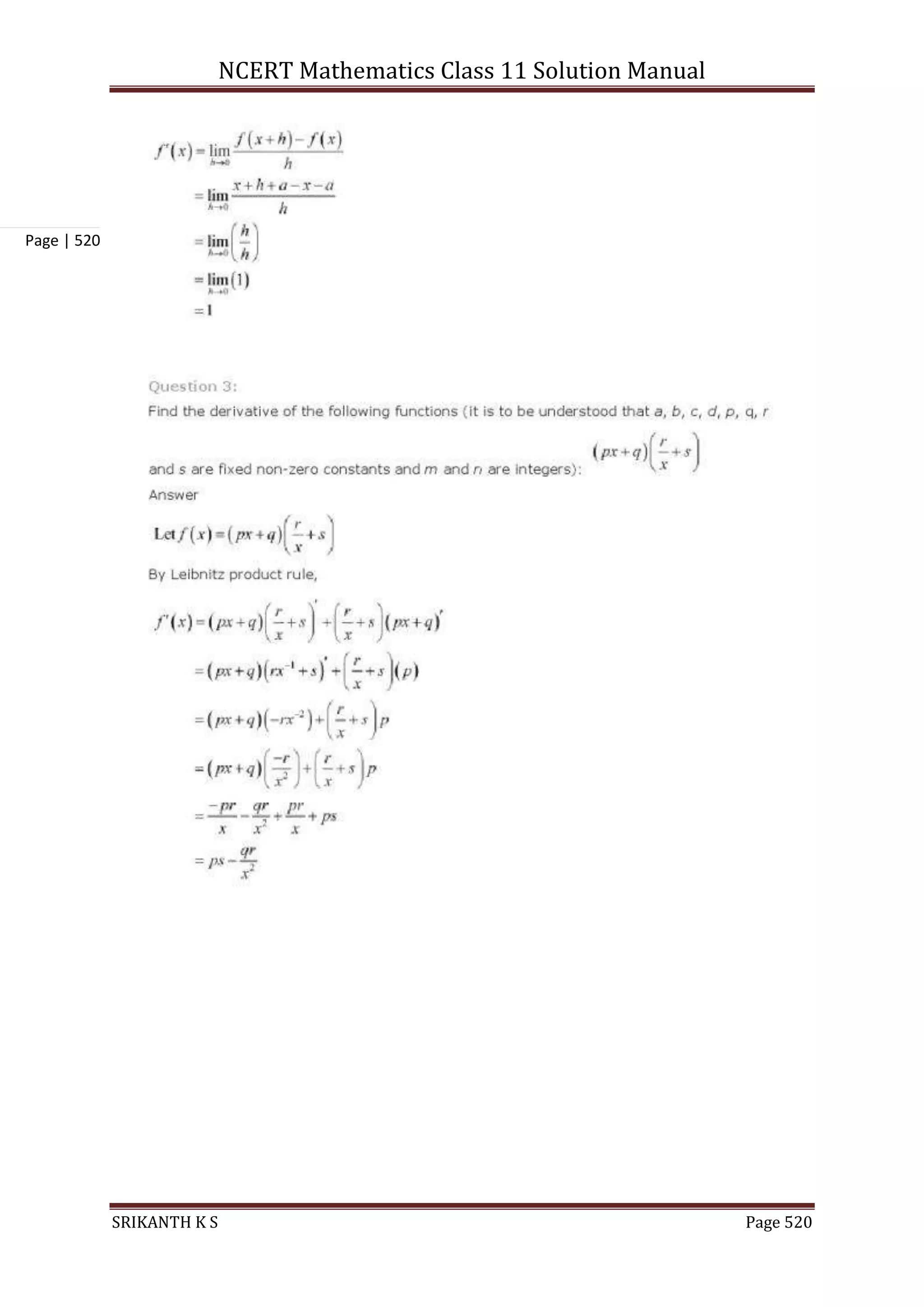 NCERT Mathematics Class 11 Solution Manual
SRIKANTH K S Page 520
Page | 520
 