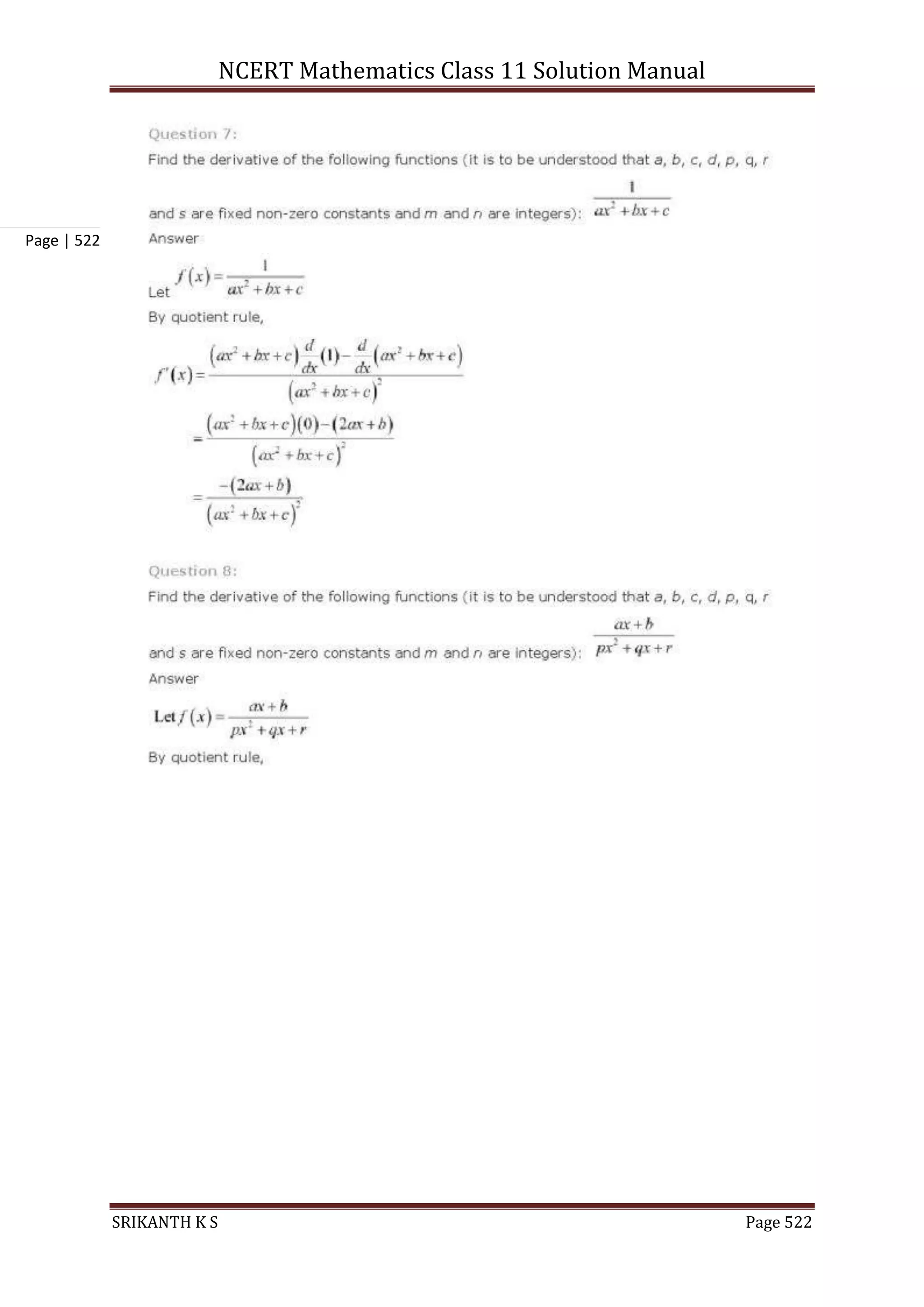 NCERT Mathematics Class 11 Solution Manual
SRIKANTH K S Page 522
Page | 522
 