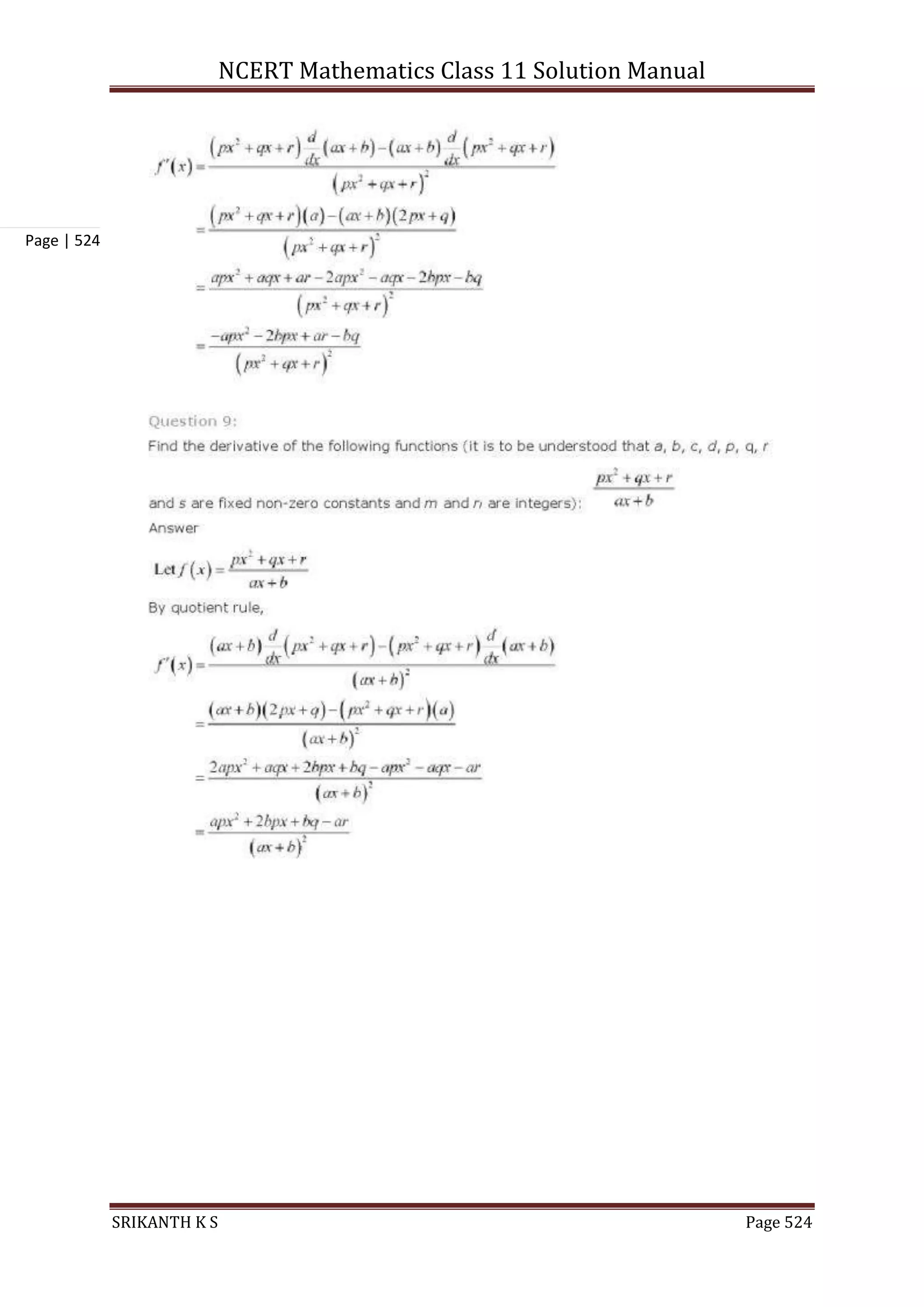 NCERT Mathematics Class 11 Solution Manual
SRIKANTH K S Page 524
Page | 524
 