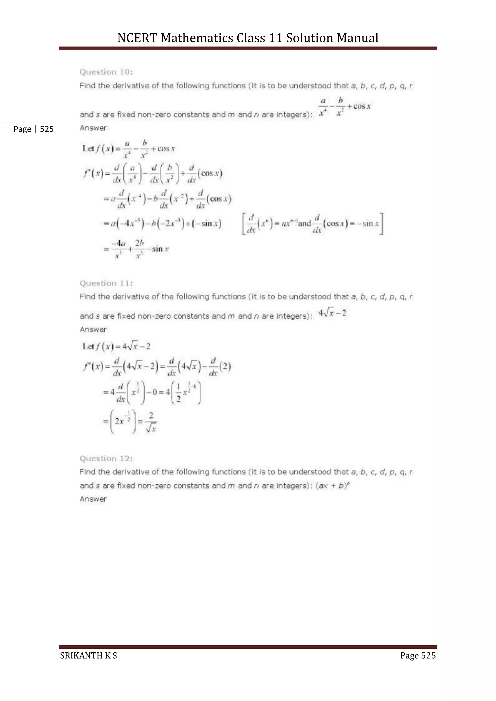 NCERT Mathematics Class 11 Solution Manual
SRIKANTH K S Page 525
Page | 525
 