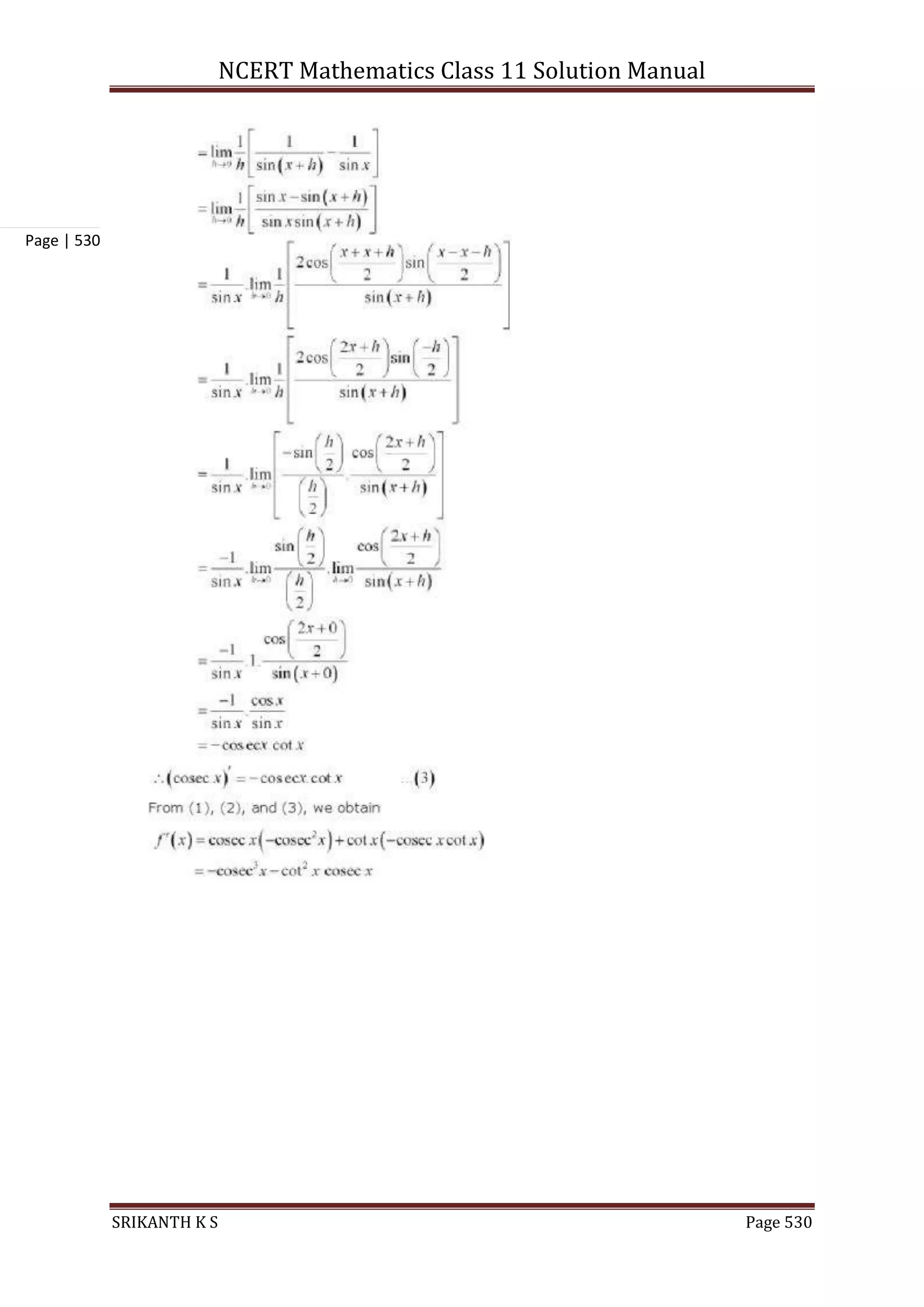 NCERT Mathematics Class 11 Solution Manual
SRIKANTH K S Page 530
Page | 530
 