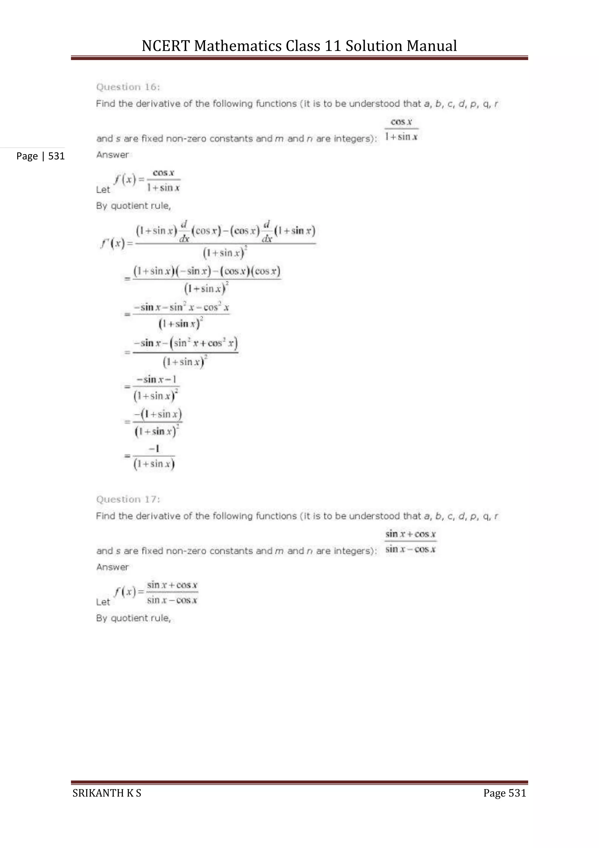 NCERT Mathematics Class 11 Solution Manual
SRIKANTH K S Page 531
Page | 531
 